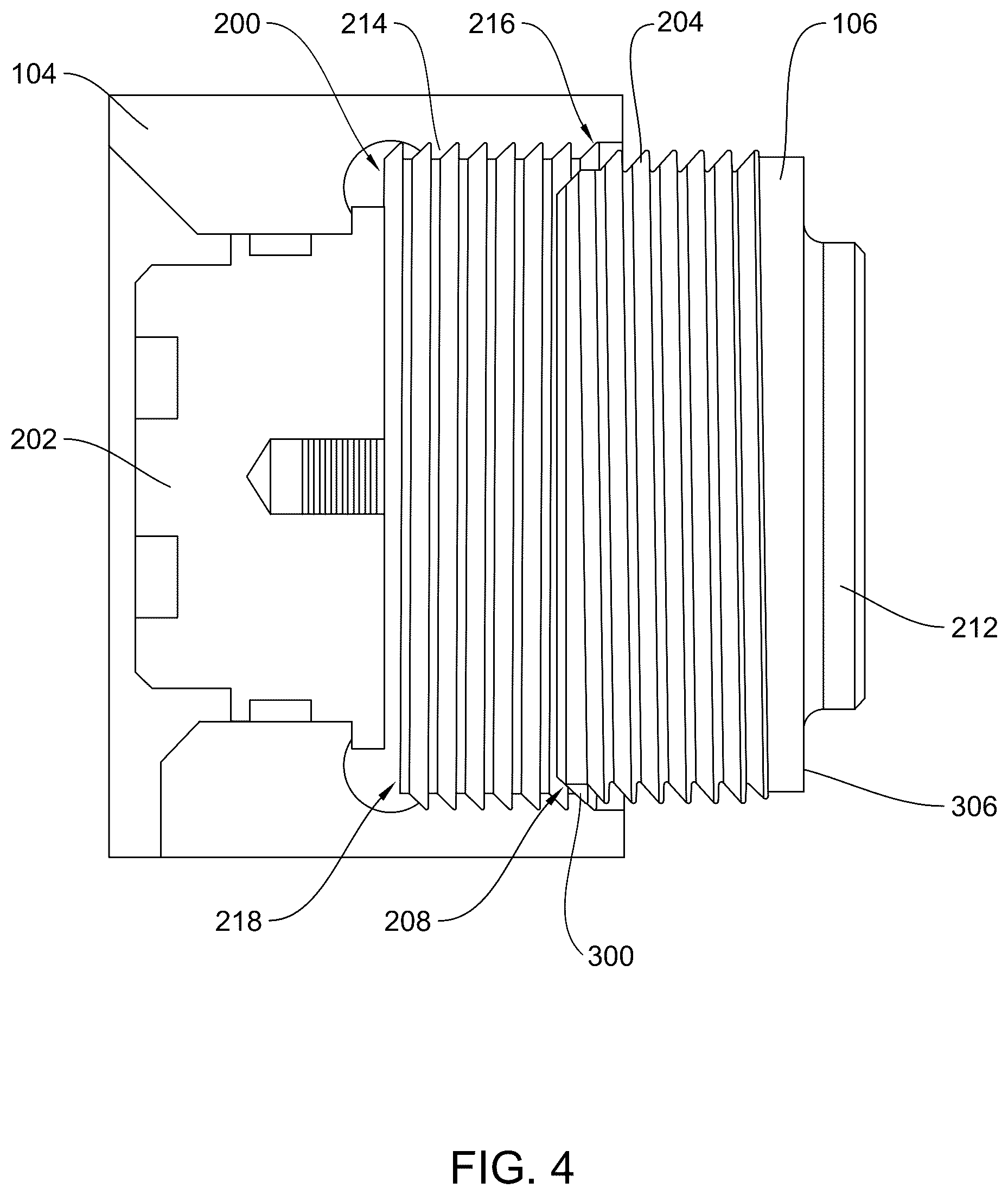 Patent US12492697 Figure 4 – System and method for reduced thread stress for buttress style threads used in frac pump fluid ends