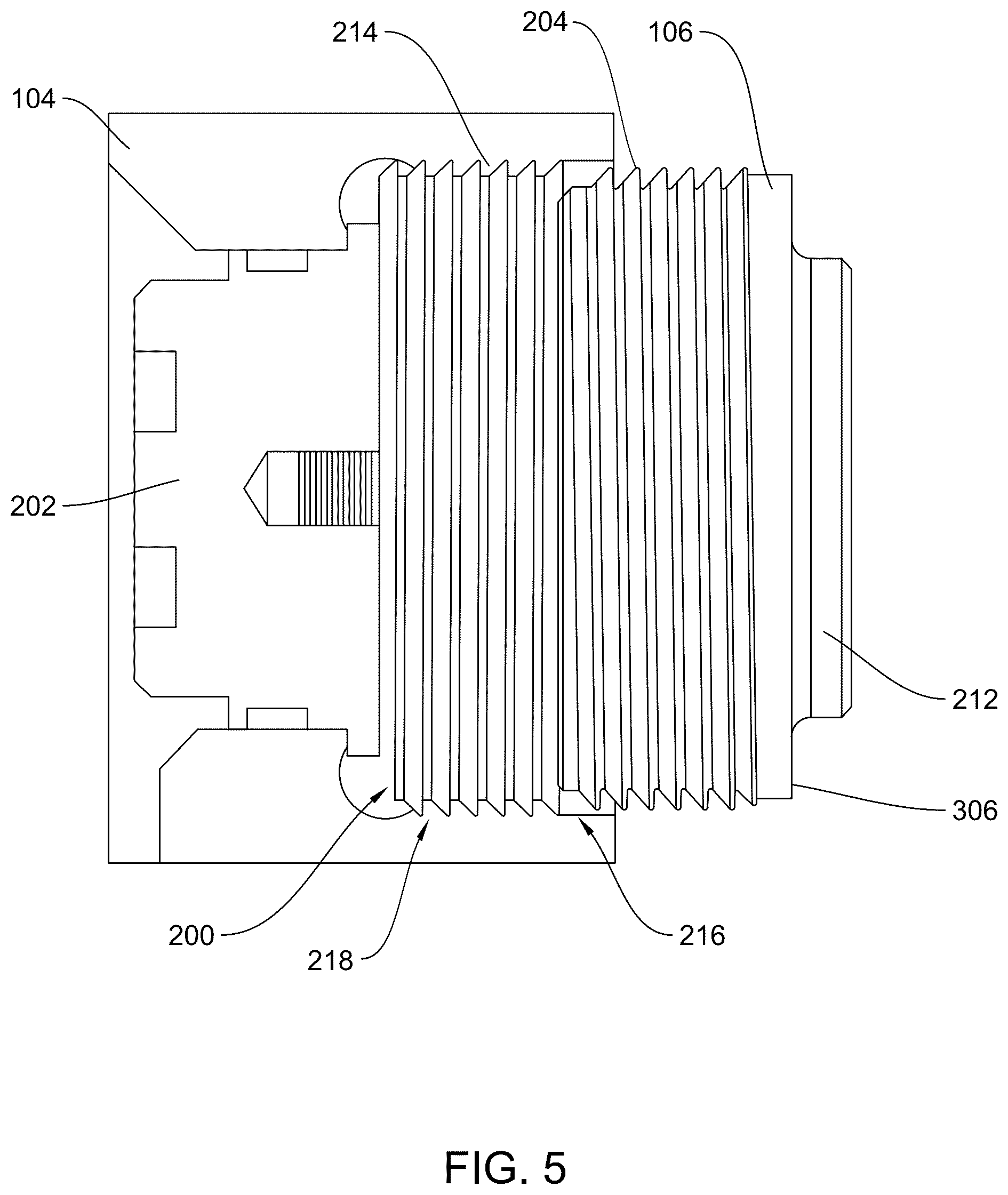 Patent US12492697 Figure 5 – System and method for reduced thread stress for buttress style threads used in frac pump fluid ends
