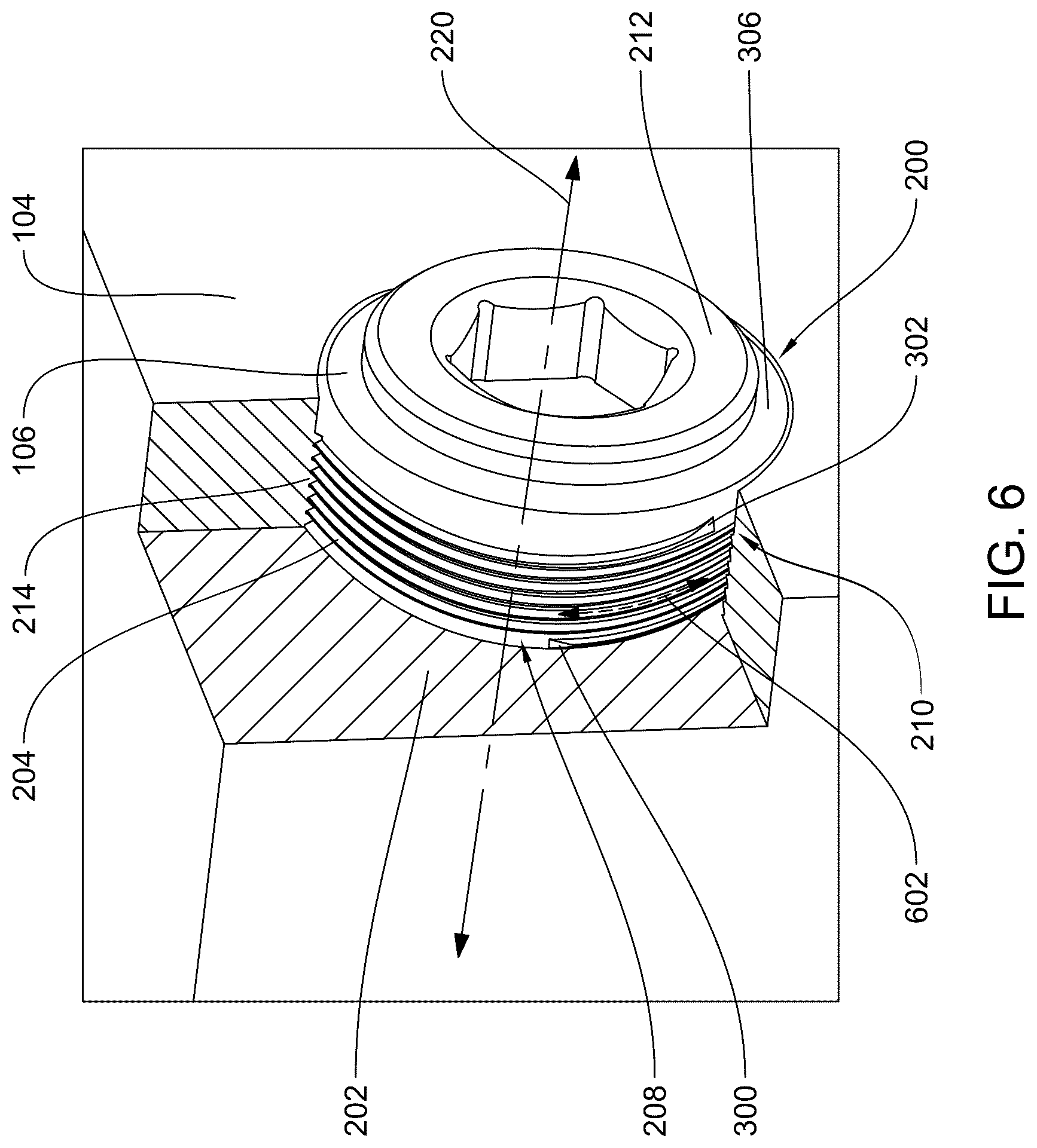 Patent US12492697 Figure 6 – System and method for reduced thread stress for buttress style threads used in frac pump fluid ends