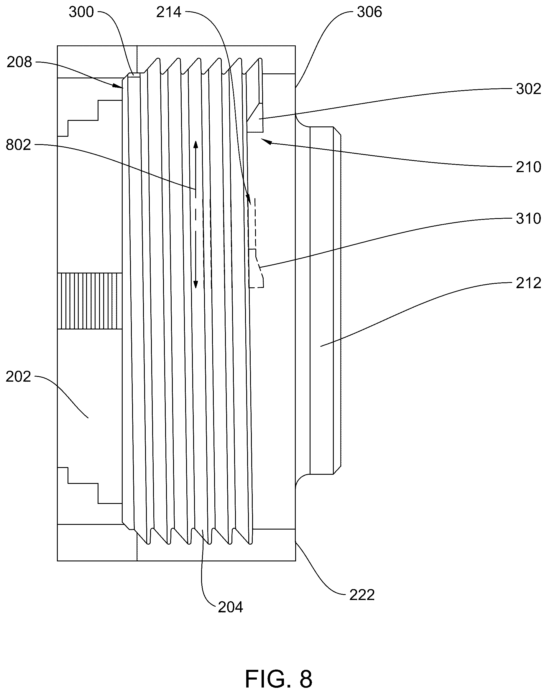 Patent US12492697 Figure 8 – System and method for reduced thread stress for buttress style threads used in frac pump fluid ends