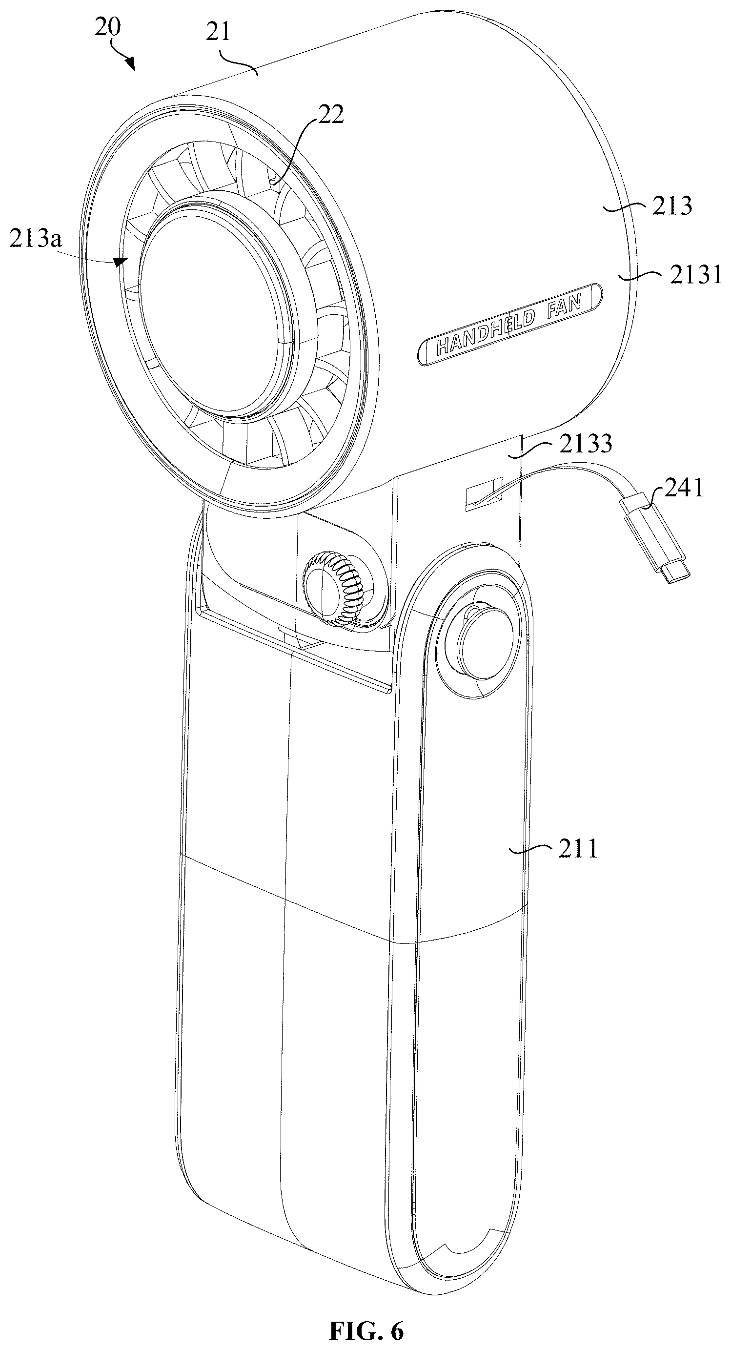 Patent US12492703 Figure 6 – Handheld fan