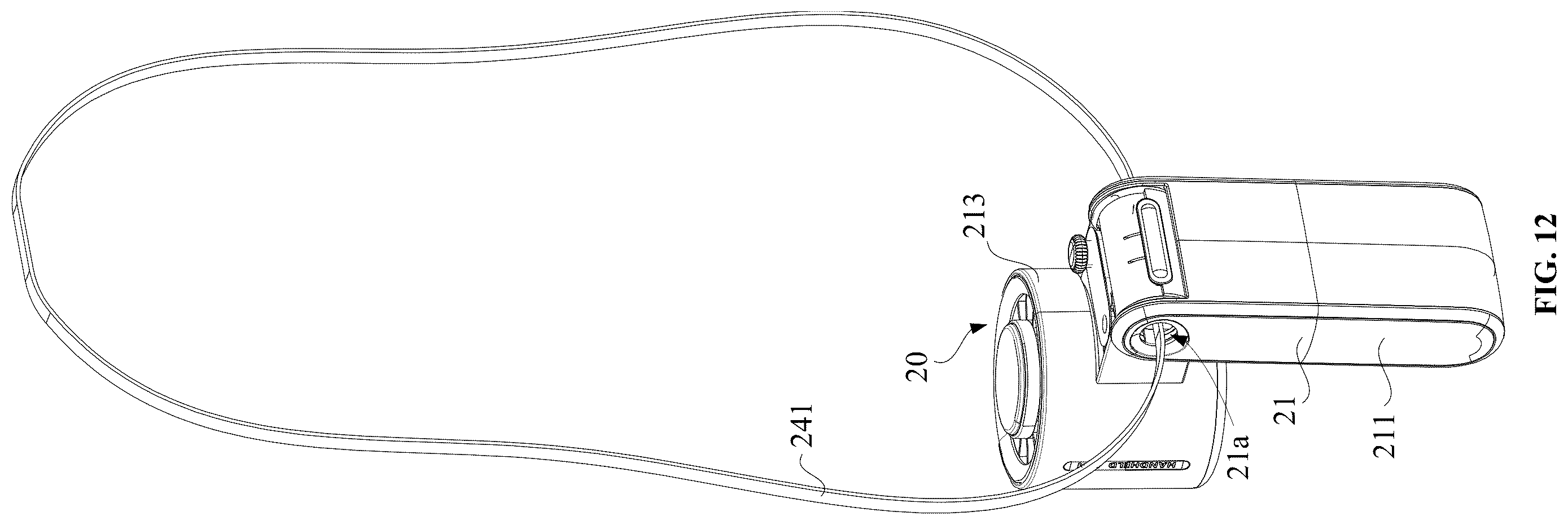 Patent US12492703 Figure 12 – Handheld fan
