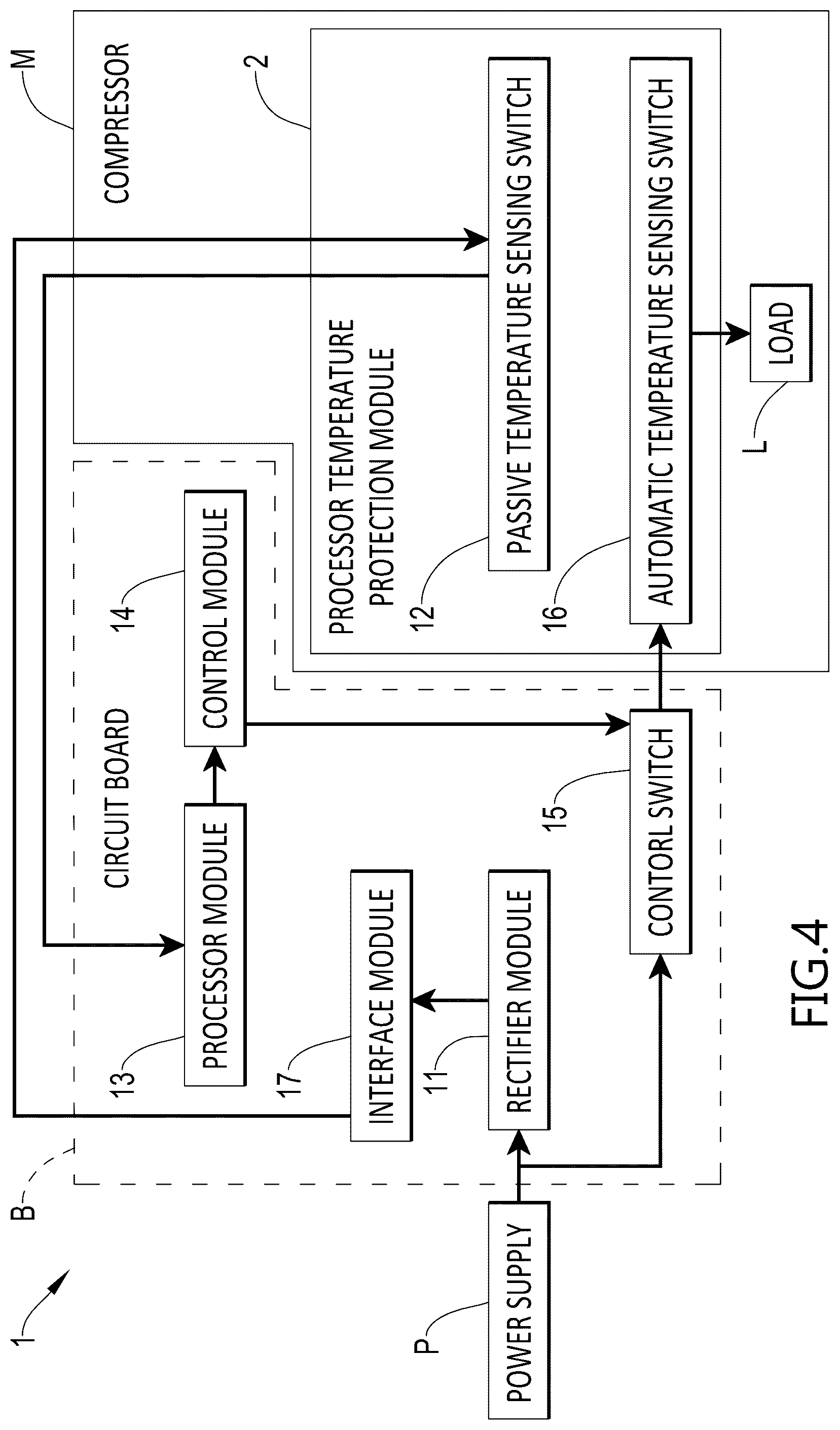 Patent US12492704 Figure 4 – Compressor temperature protection module and protection system thereof