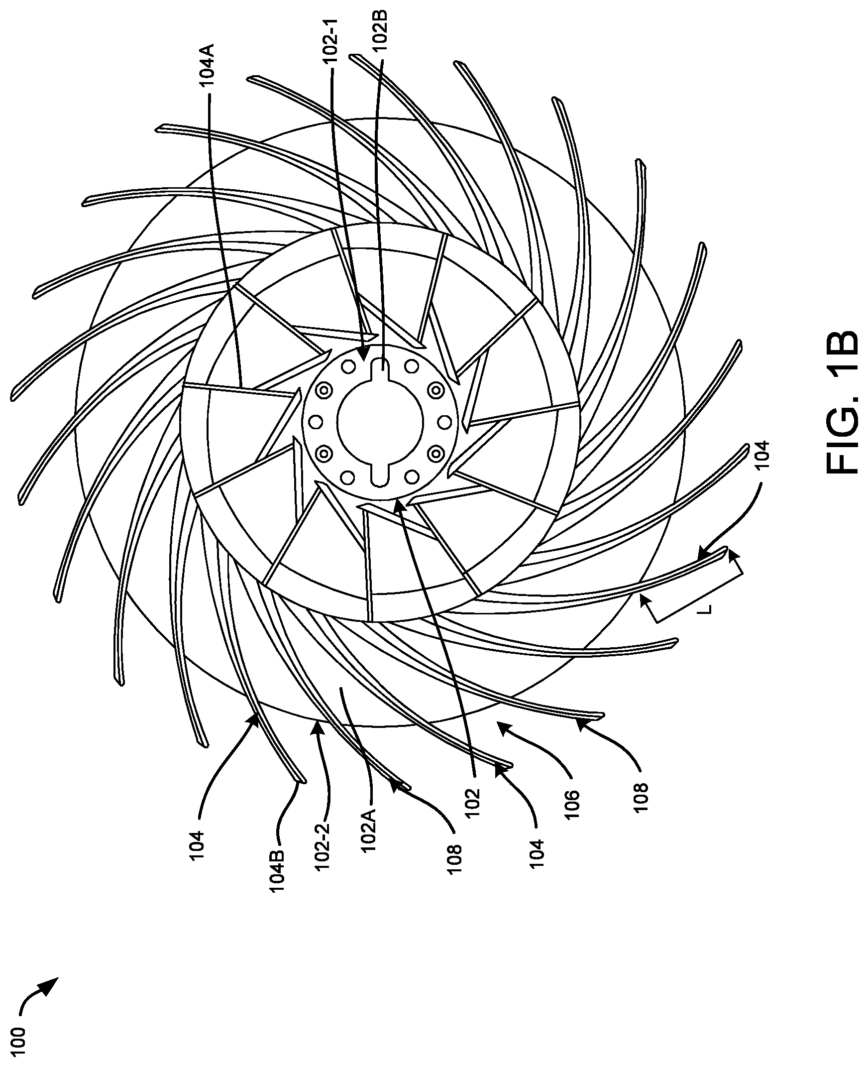 Patent US12492707 Figure 2 – Impeller with variable backsweep angle