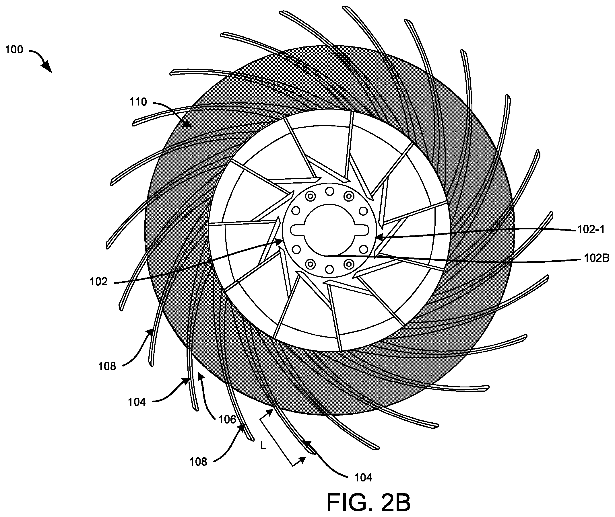 Patent US12492707 Figure 5 – Impeller with variable backsweep angle