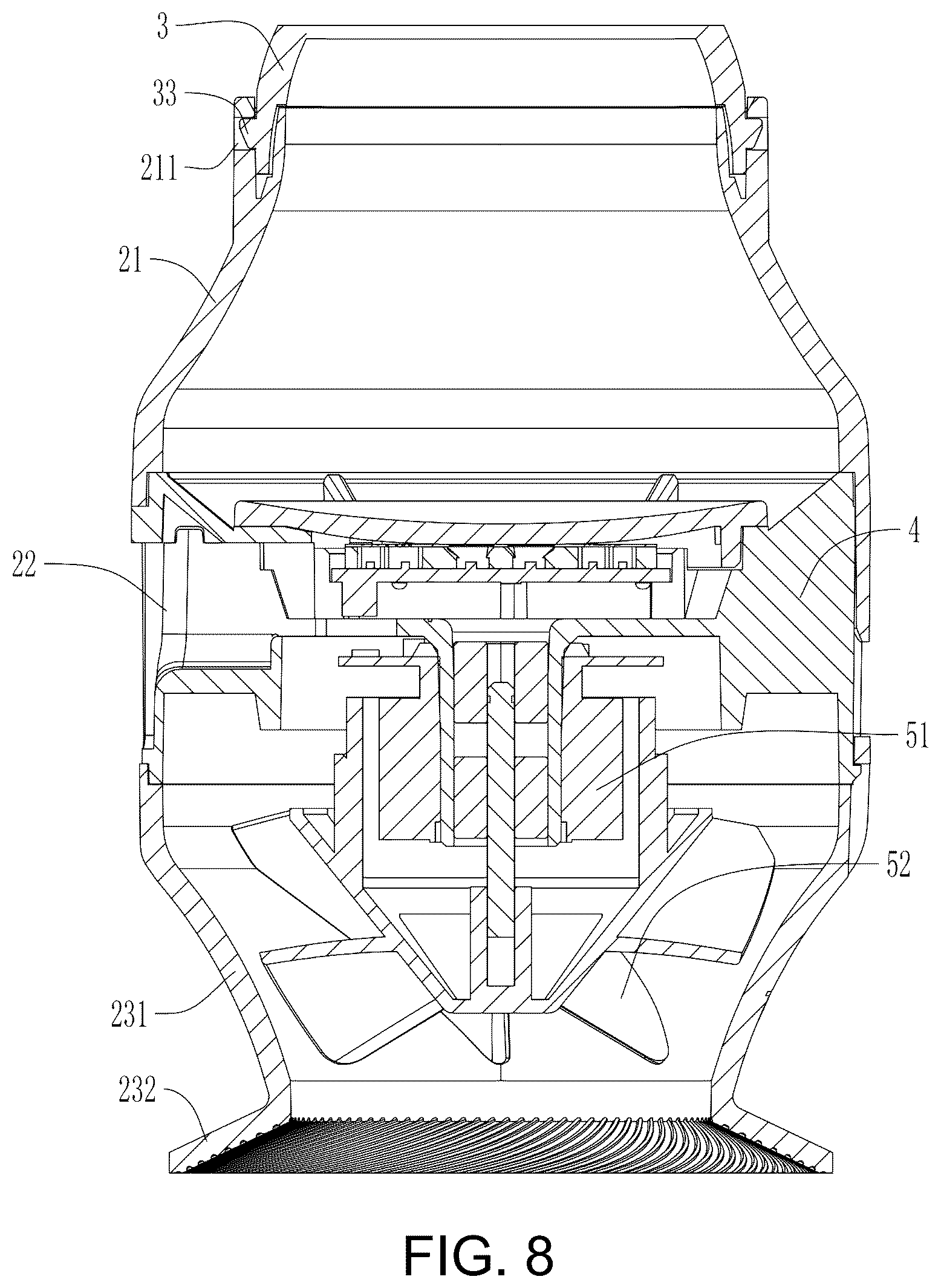Patent US12492712 Figure 8 – Waist hanging fan