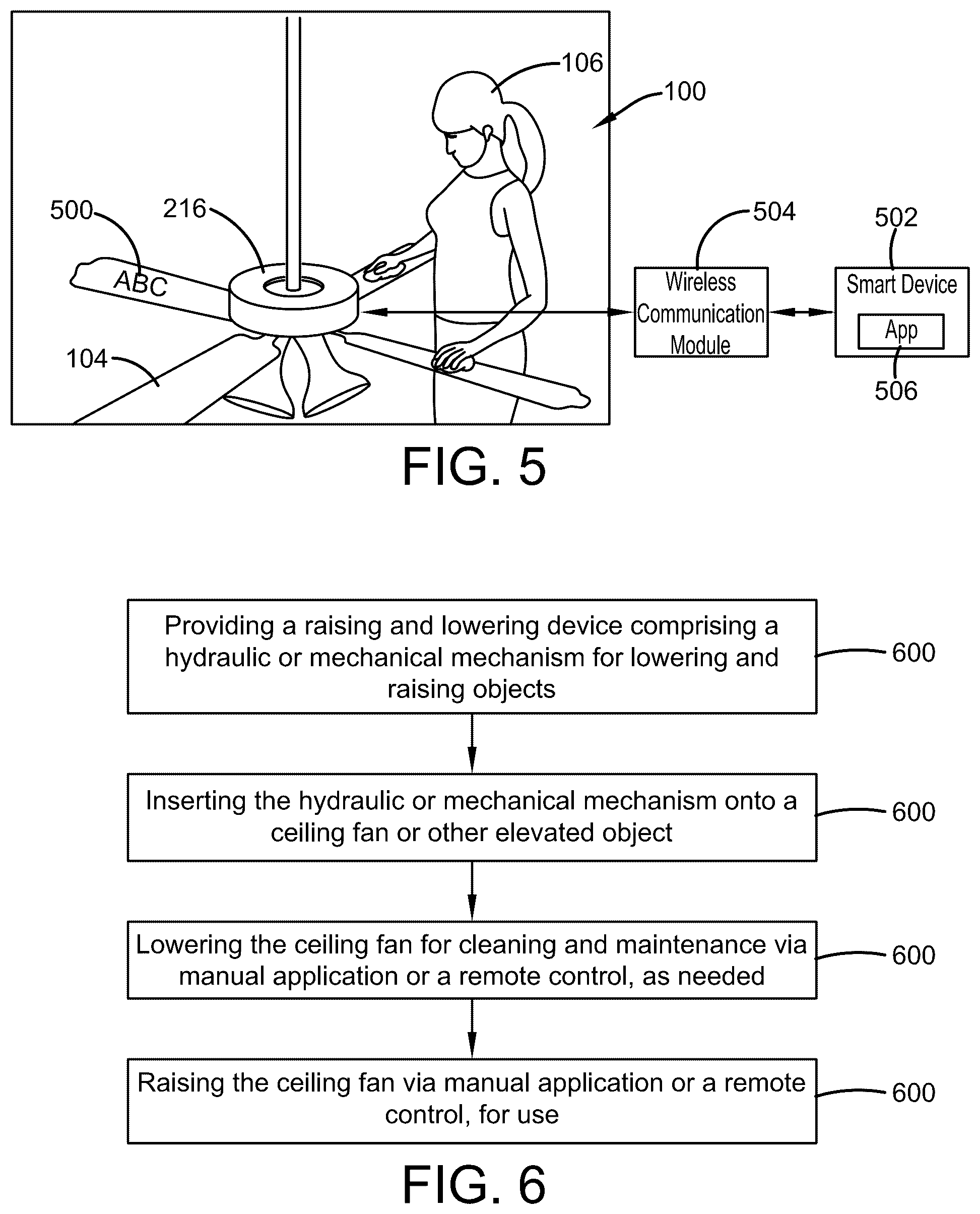 Patent US12492714 Figure 3 – Lowering ceiling fan device