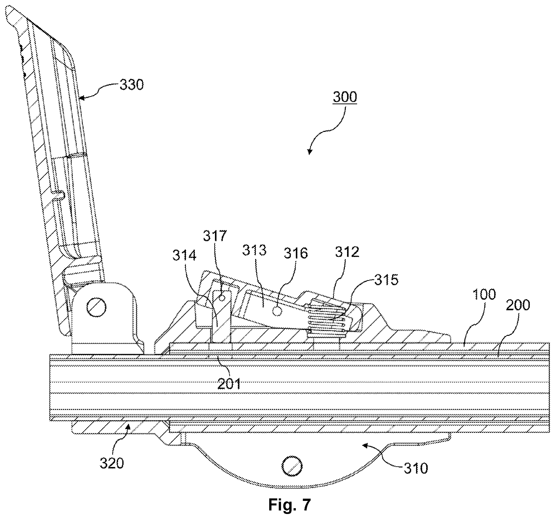 Patent US12492720 Figure 7 – Extending pole clamping device