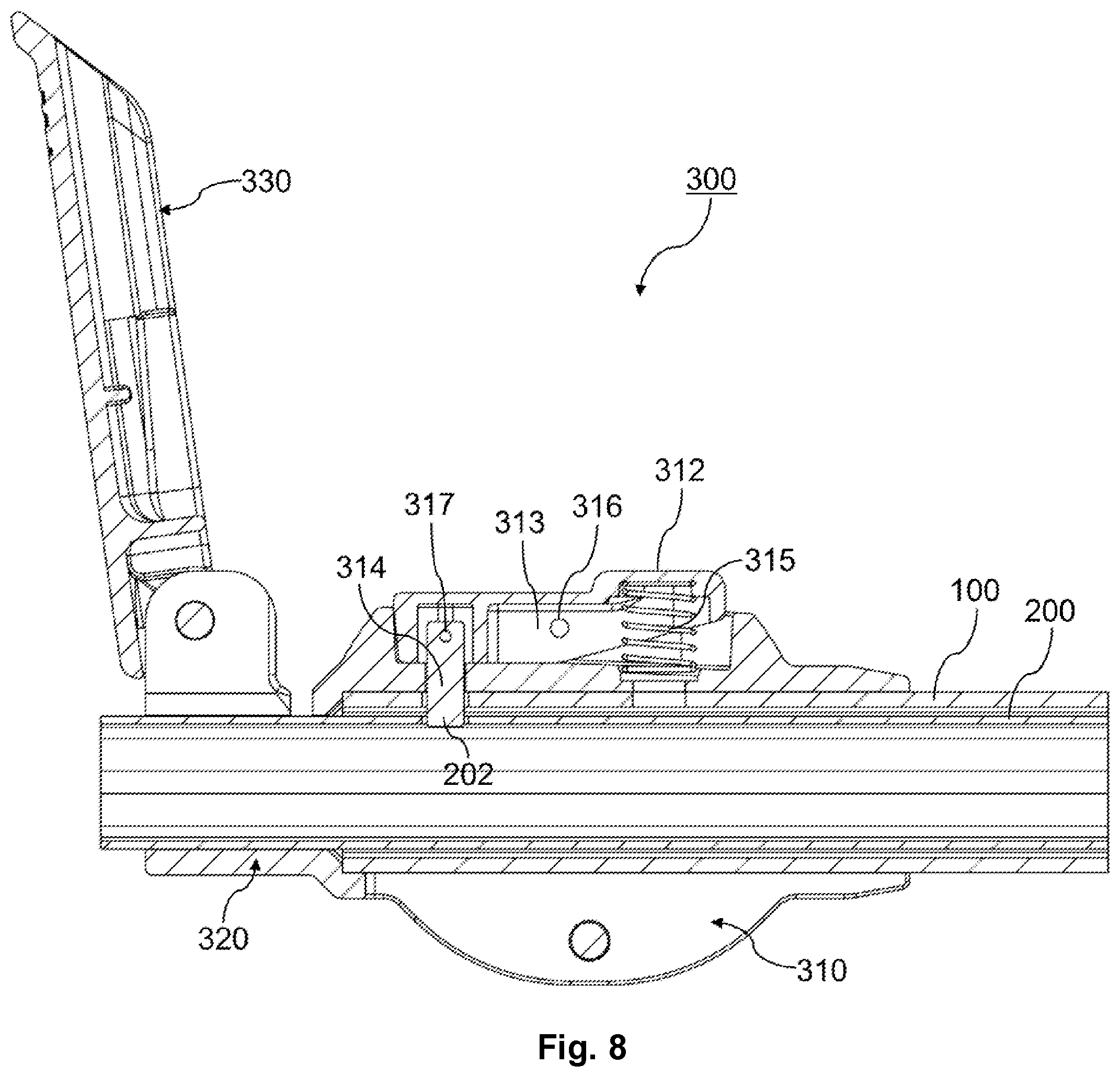 Patent US12492720 Figure 8 – Extending pole clamping device