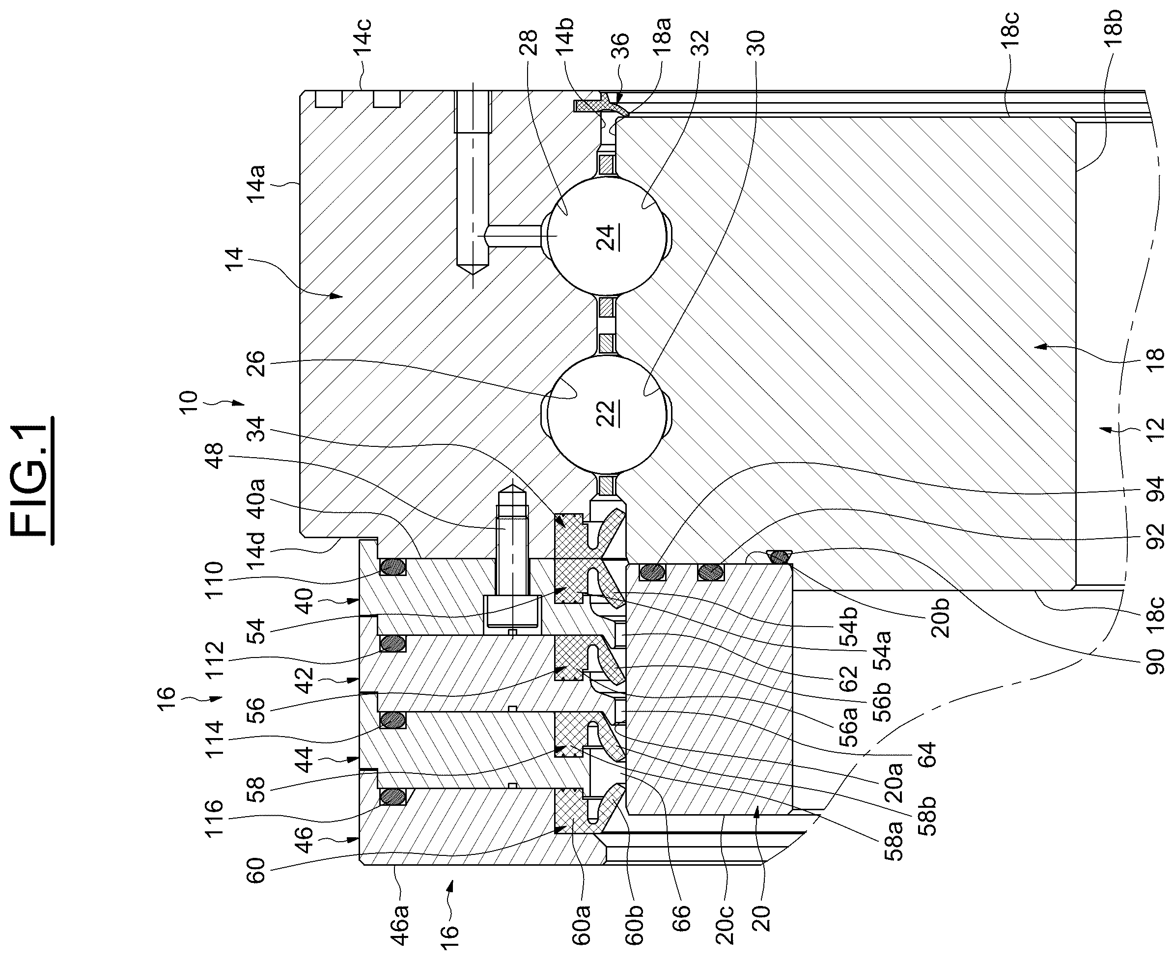 Patent US12492728 Figure 1 – Rolling-element bearing with seals and leakage test channel