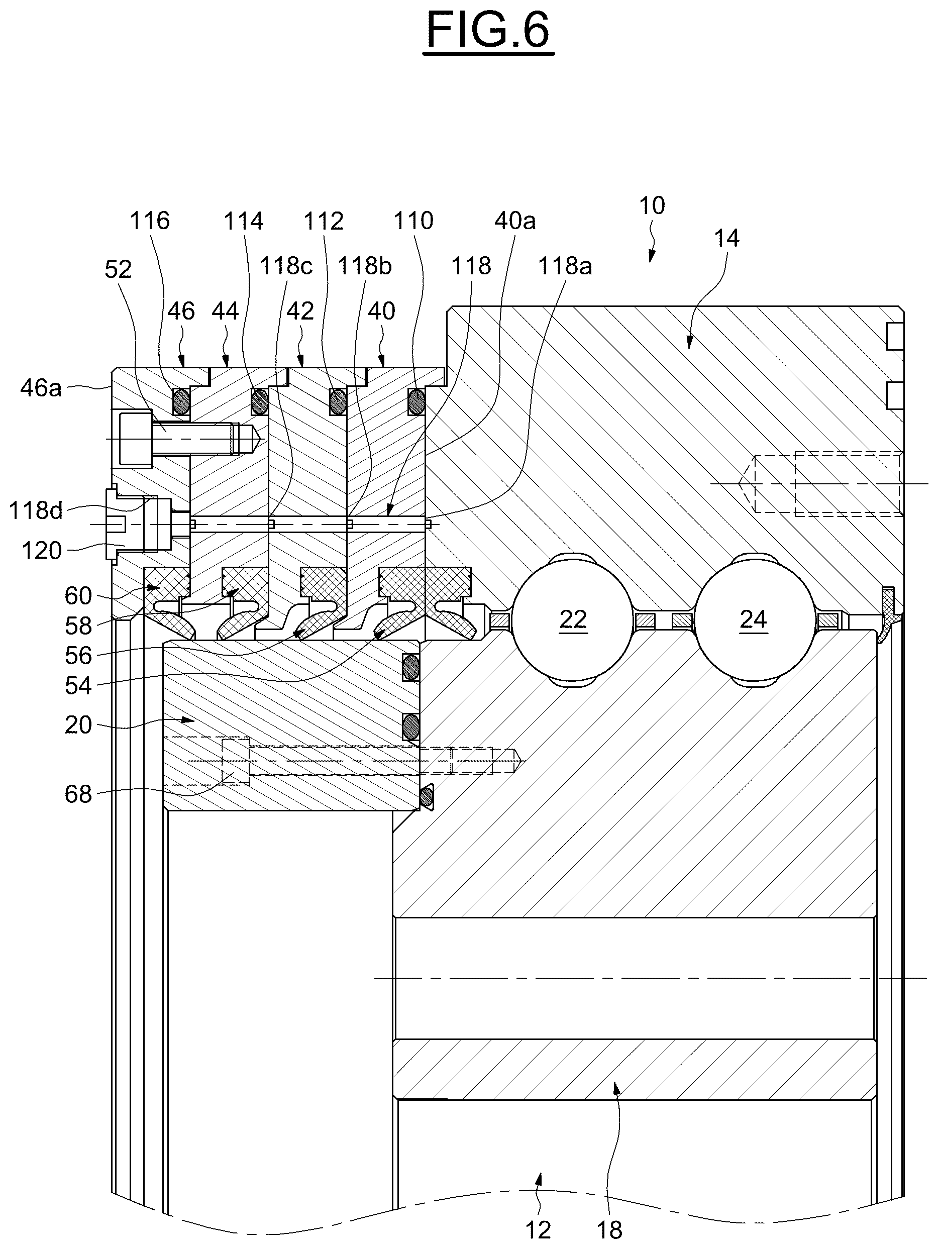 Patent US12492728 Figure 6 – Rolling-element bearing with seals and leakage test channel