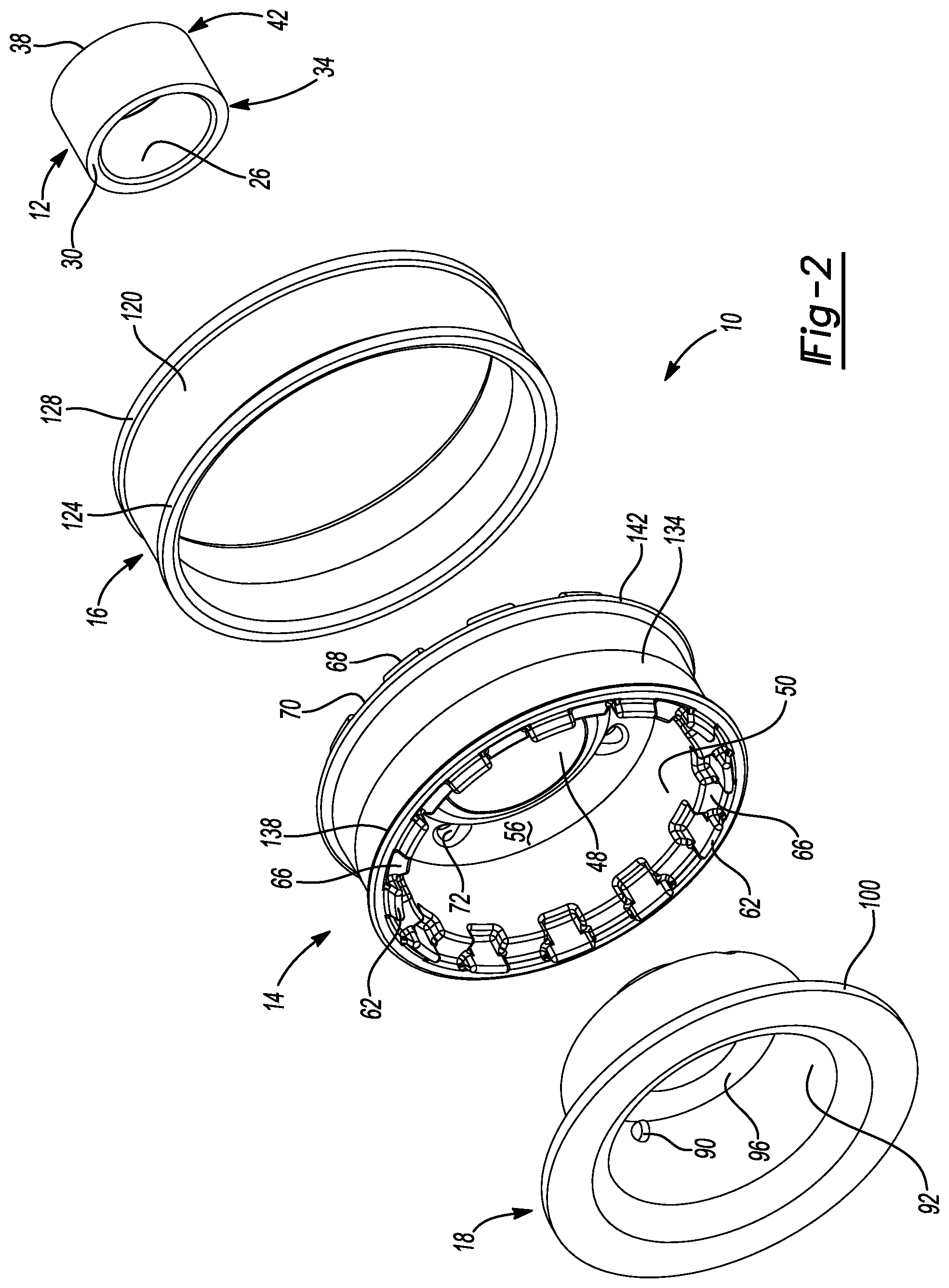 Patent US12492734 Figure 2 – Elastomeric mount with single ferrule for snubbing in one axial direction
