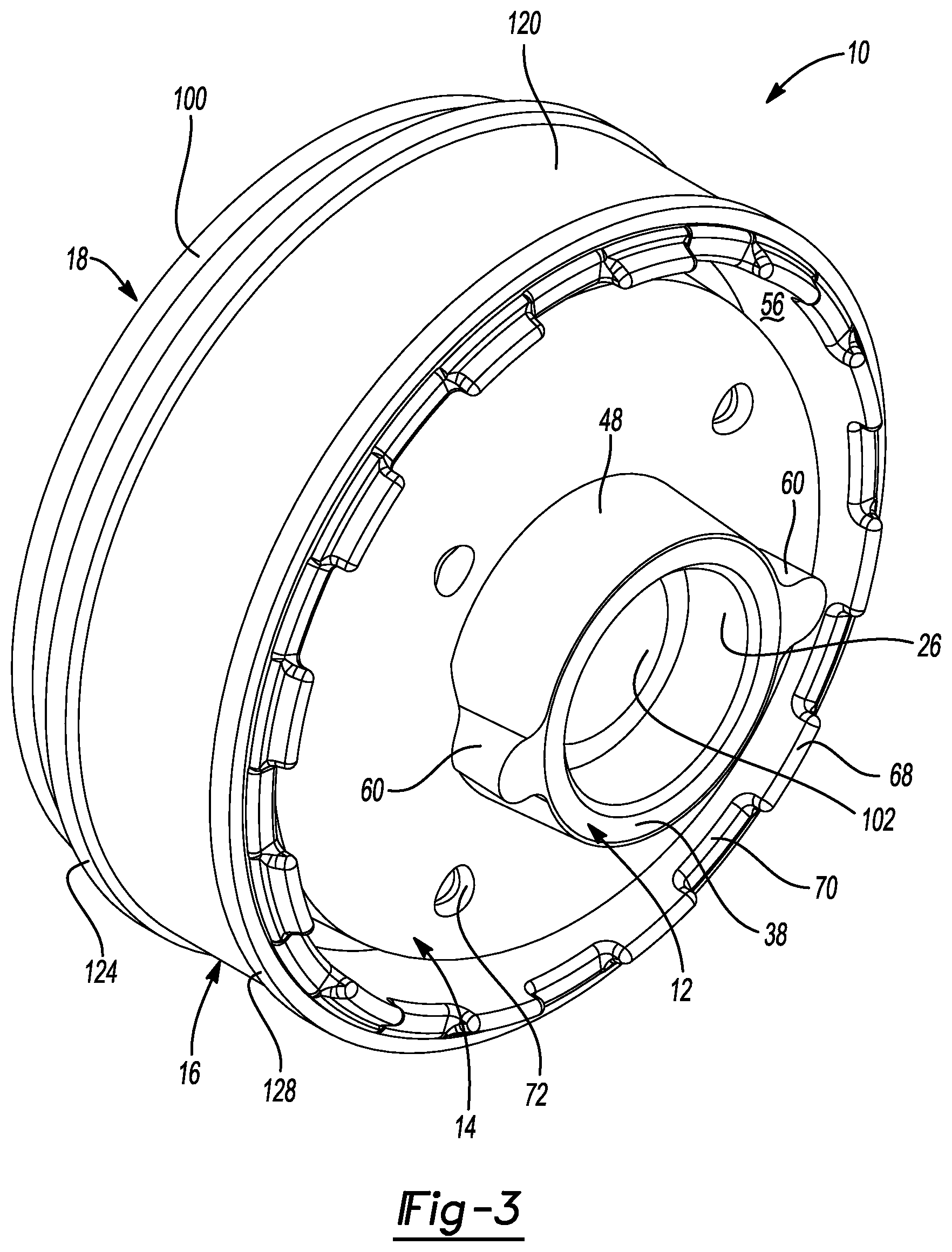 Patent US12492734 Figure 3 – Elastomeric mount with single ferrule for snubbing in one axial direction