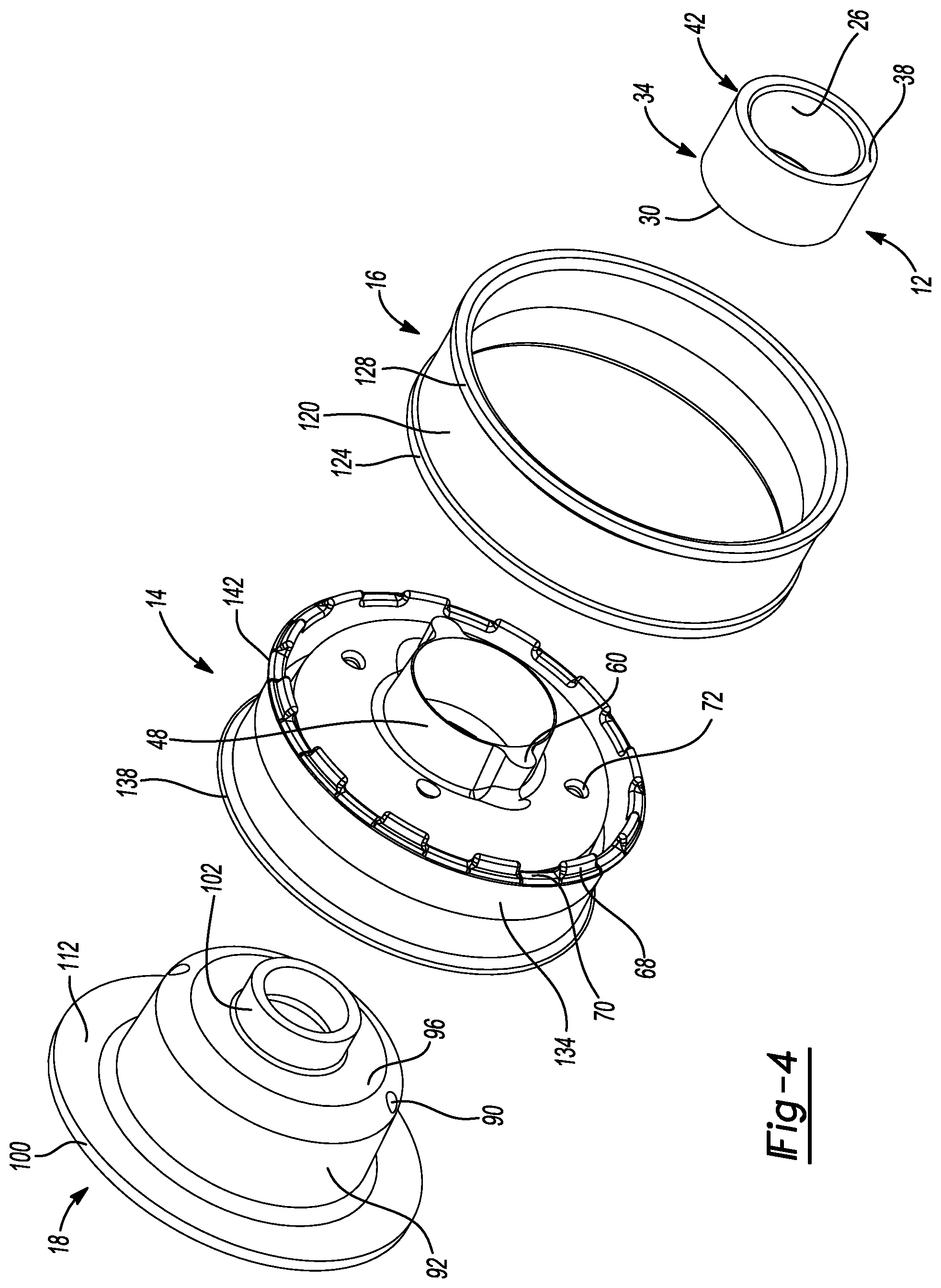 Patent US12492734 Figure 4 – Elastomeric mount with single ferrule for snubbing in one axial direction