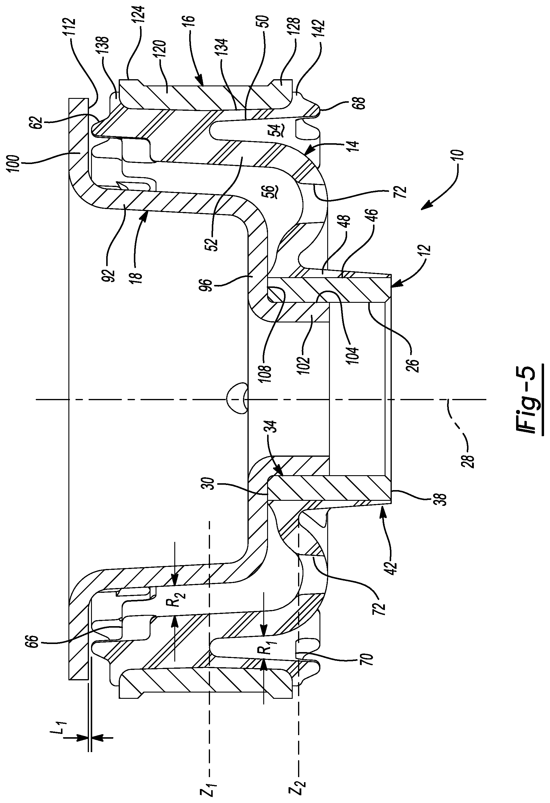 Patent US12492734 Figure 5 – Elastomeric mount with single ferrule for snubbing in one axial direction