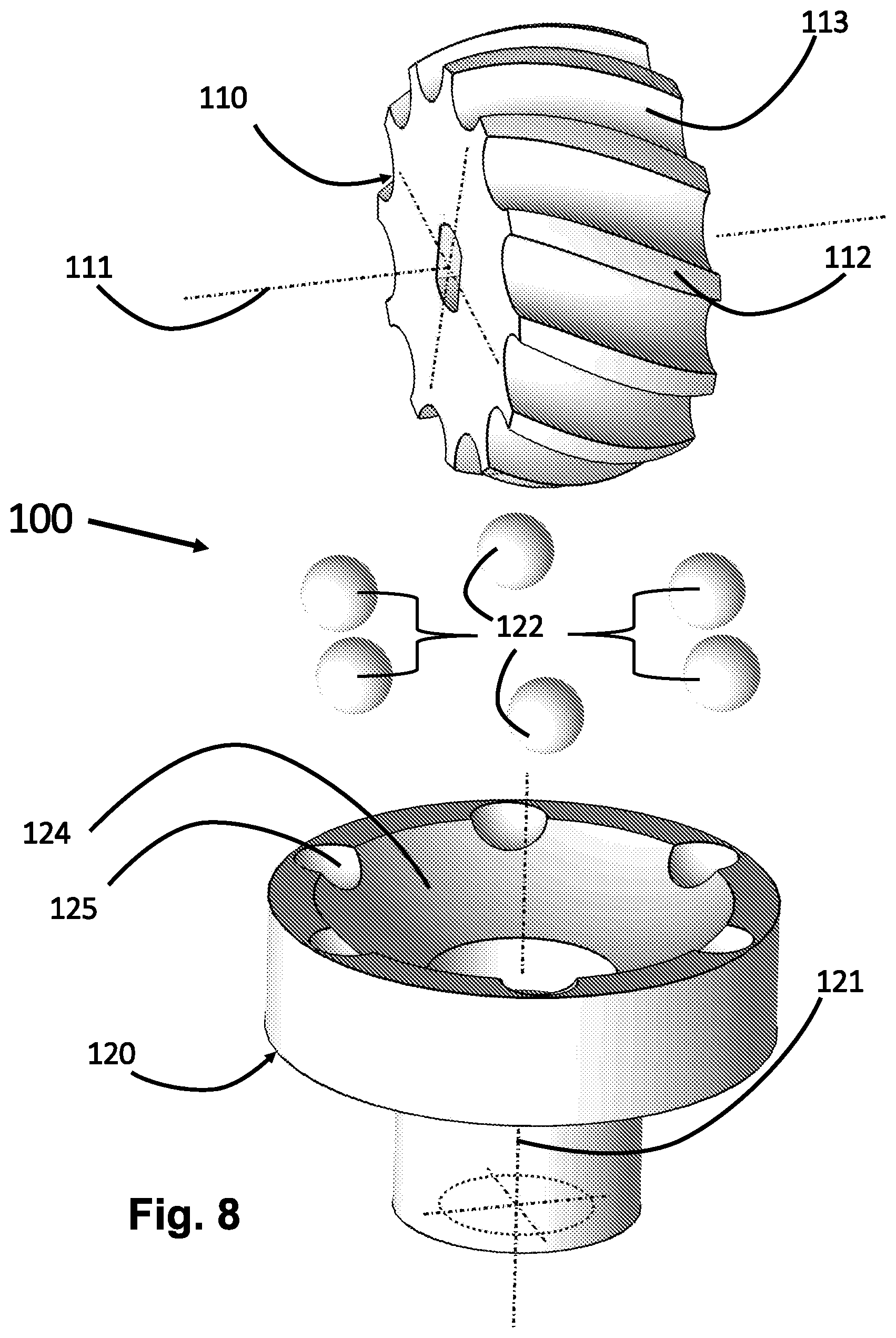 Patent US12492738 Figure 5 – Rotational motion transmission mechanism for non-parallel axes