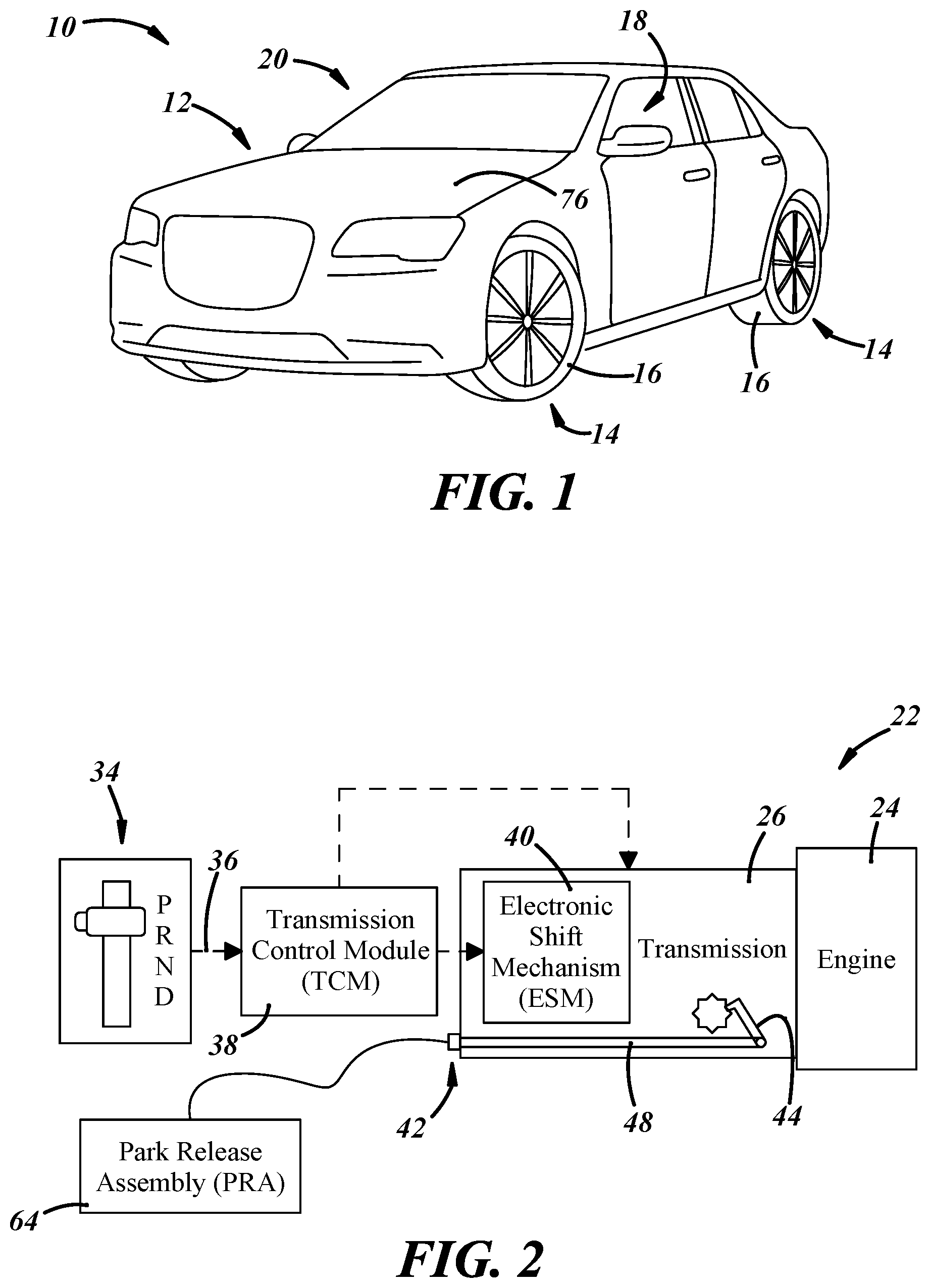 Patent US12492747 Figure 1 – Park release mechanism with deployable handle and indicator