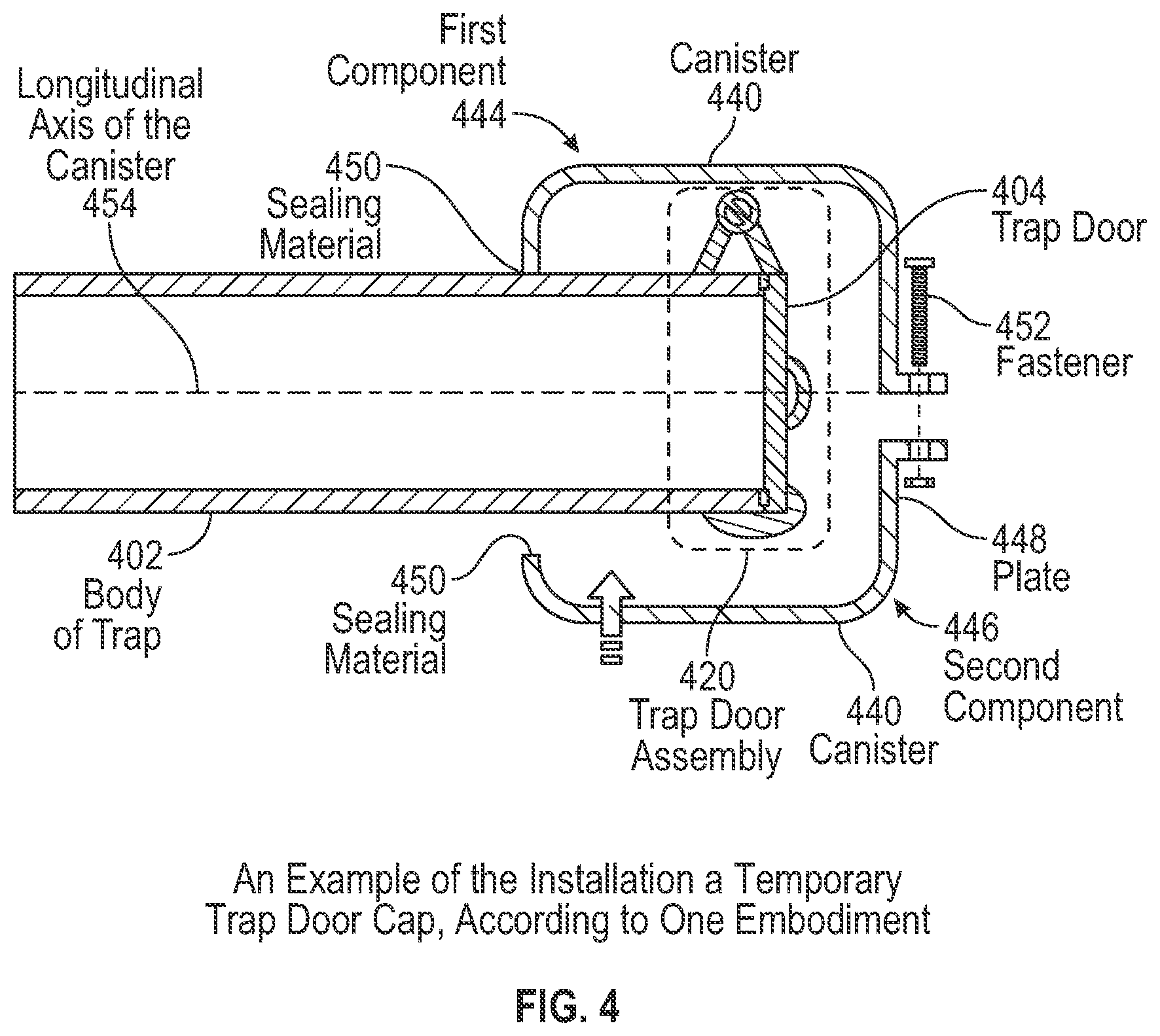 Patent US12492775 Figure 4 – Temporary trap door cap