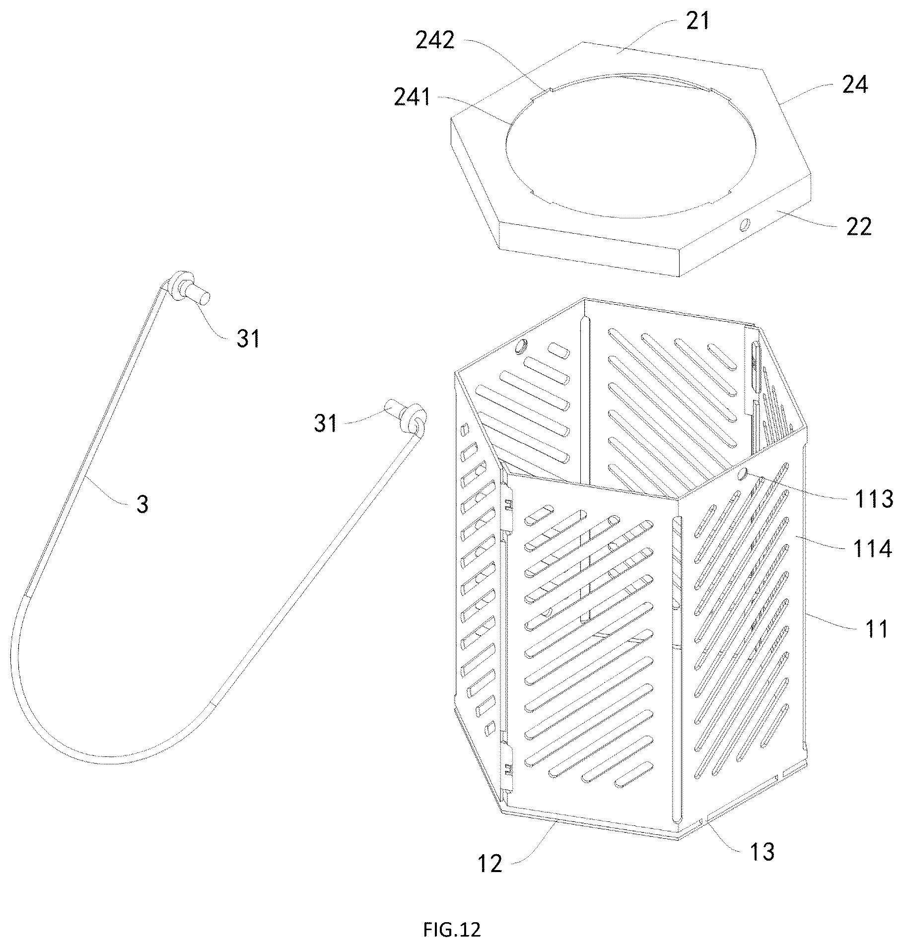 Patent US12492800 Figure 12 – Detachable and foldable assembled metal lamp shade