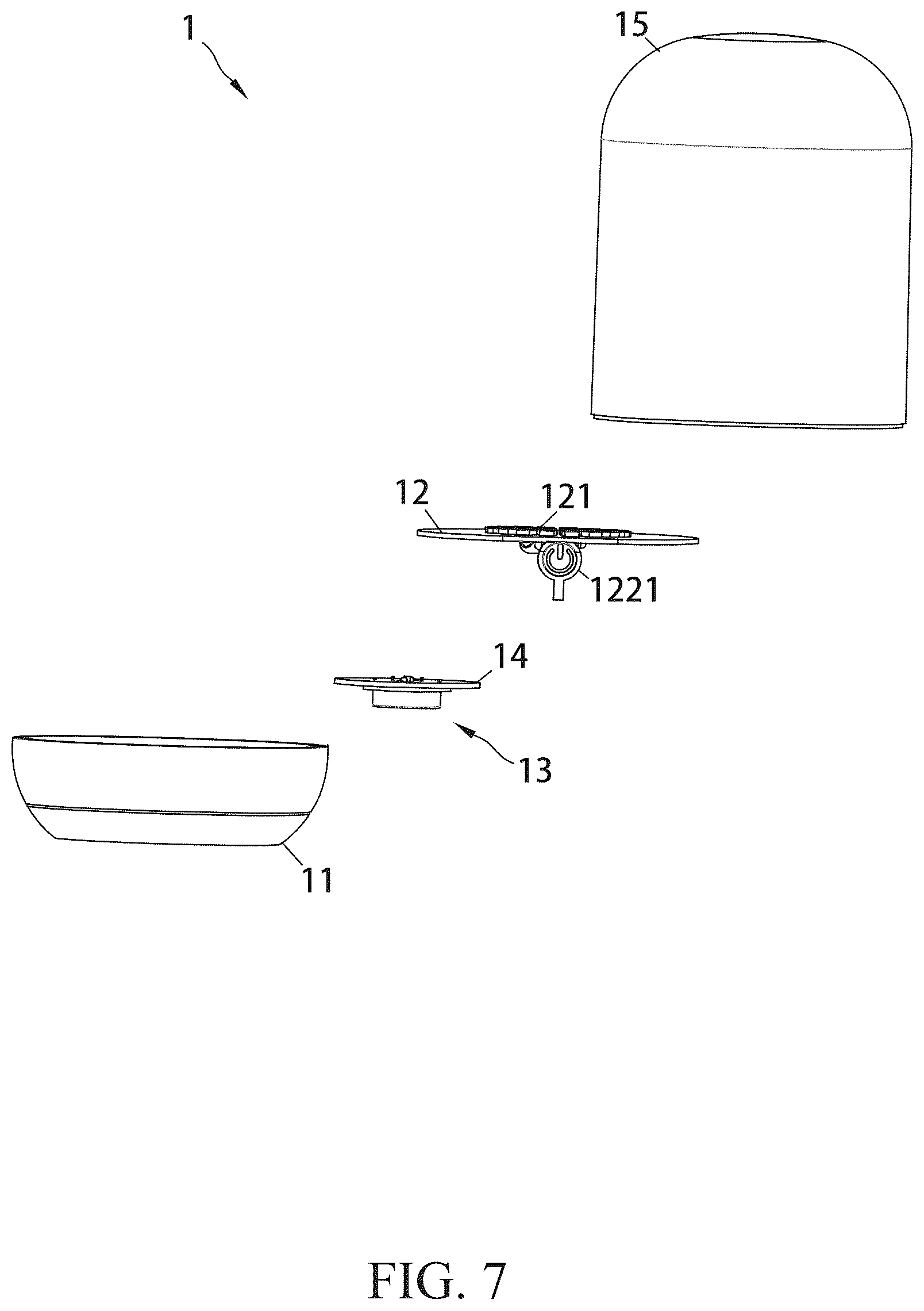 Patent US12492807 Figure 7 – Magnetic suction charging lamp bulb, a charging base for the lamp bulb, and a conversion lamp cap for the lamp bulb