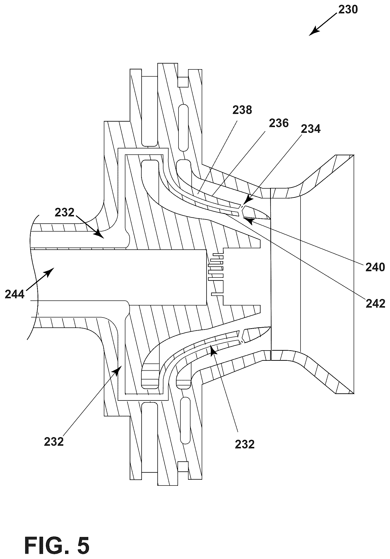 Patent US12492819 Figure 5 – Gas turbine engine fuel nozzle having a secondary fuel passage through a swirler