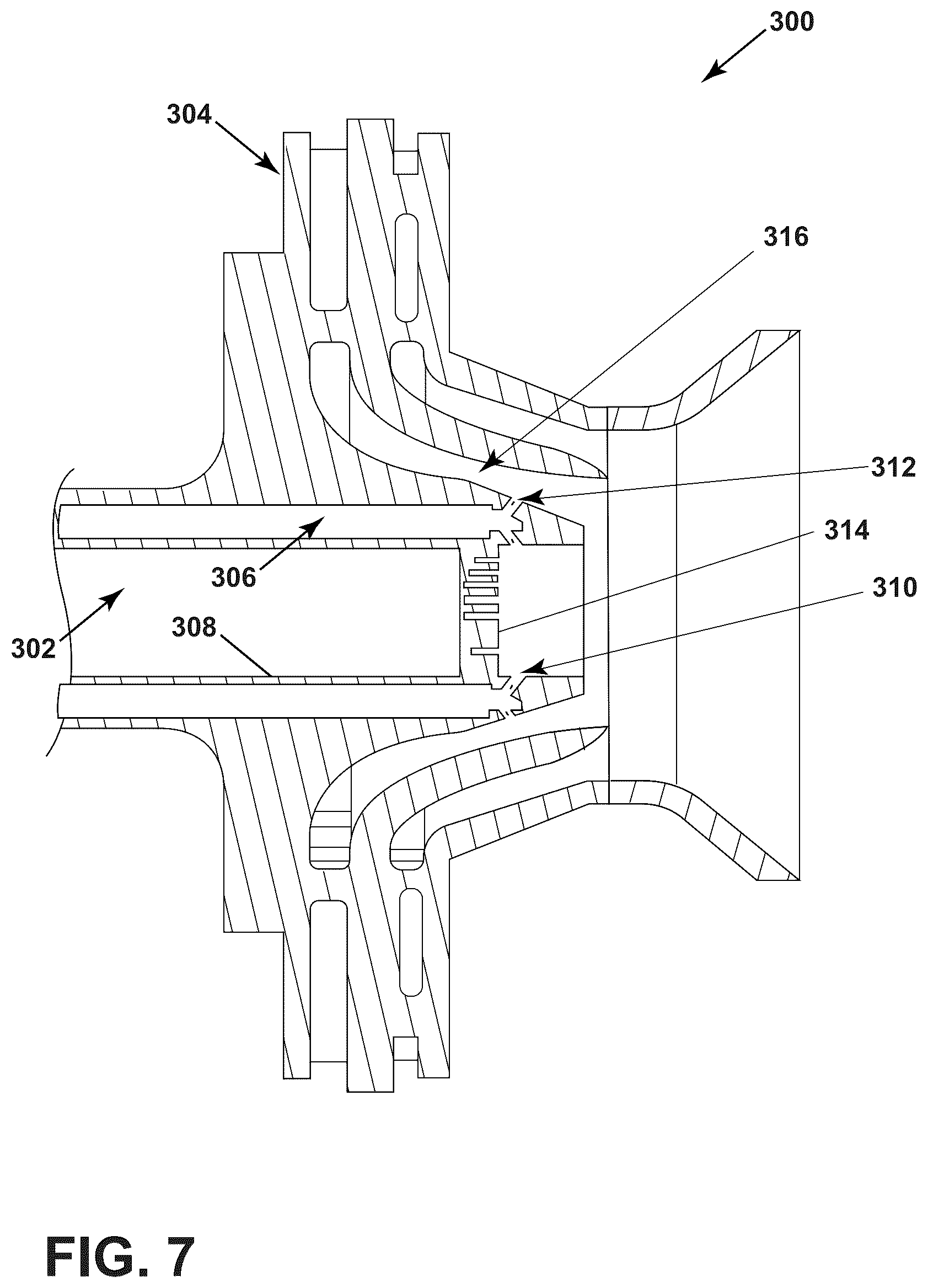 Patent US12492819 Figure 7 – Gas turbine engine fuel nozzle having a secondary fuel passage through a swirler