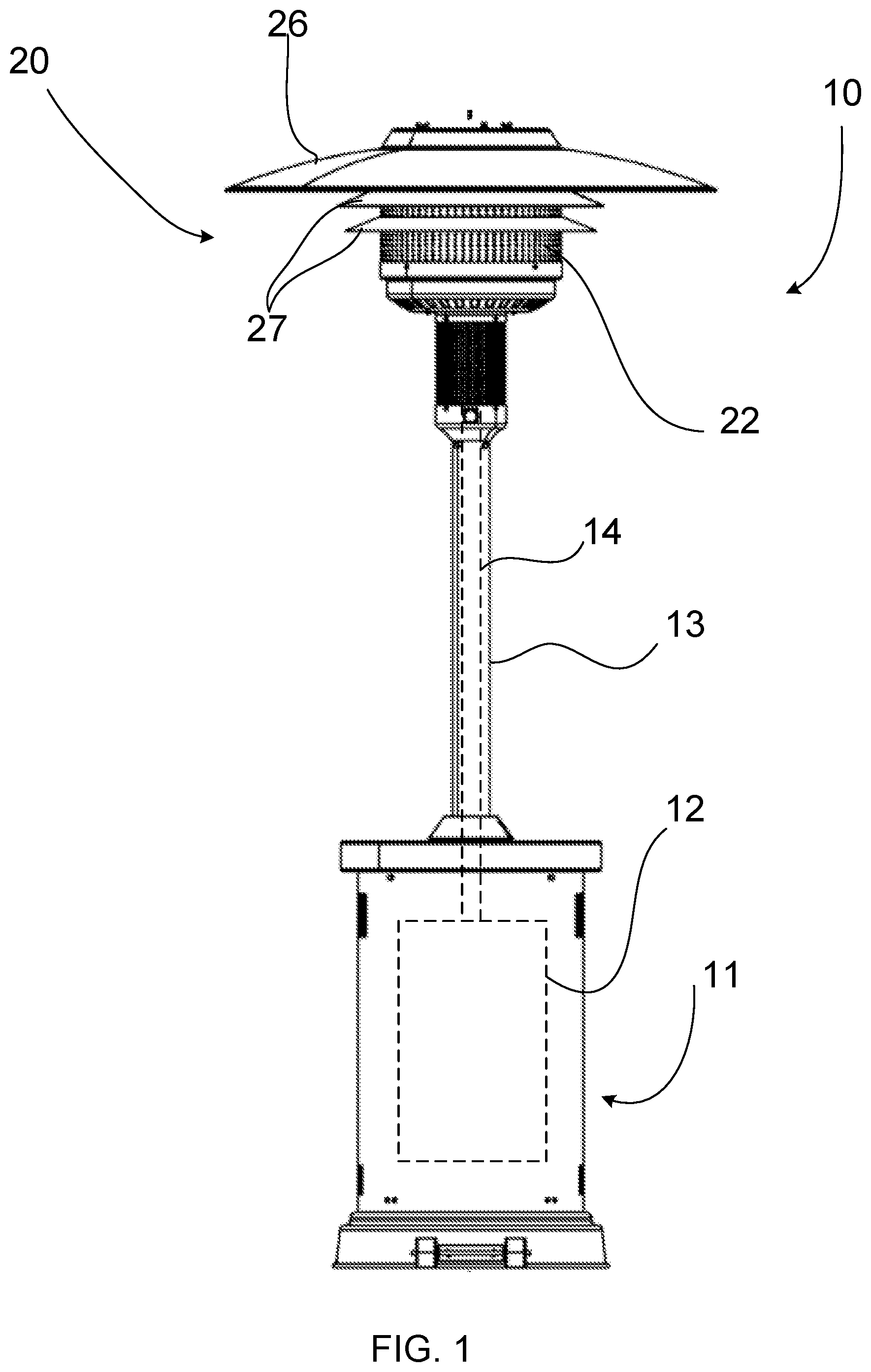 Patent US12492822 Figure 1 – Patio heater with reflective fins