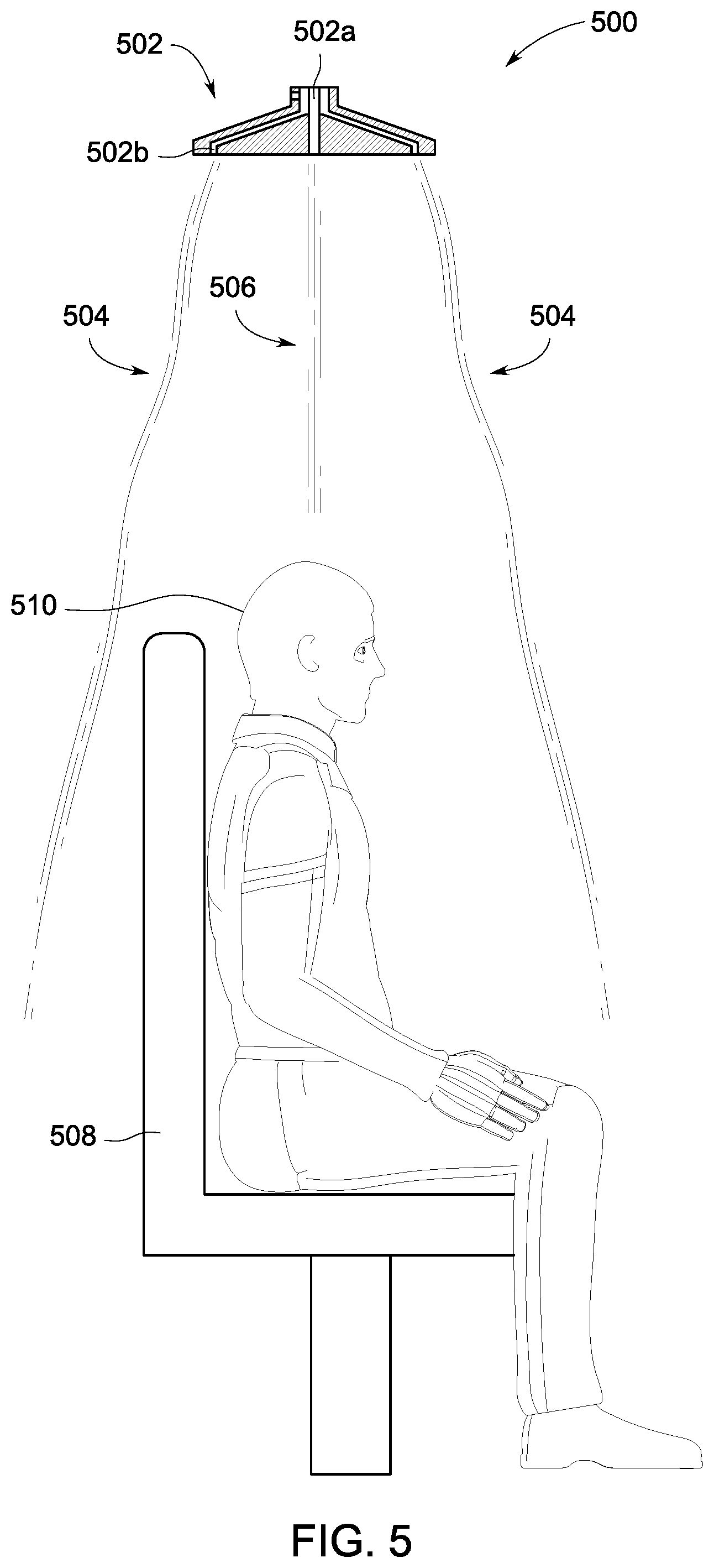 Patent US12492834 Figure 5 – Device and system for creating air capsules around passengers in vehicles and method thereof