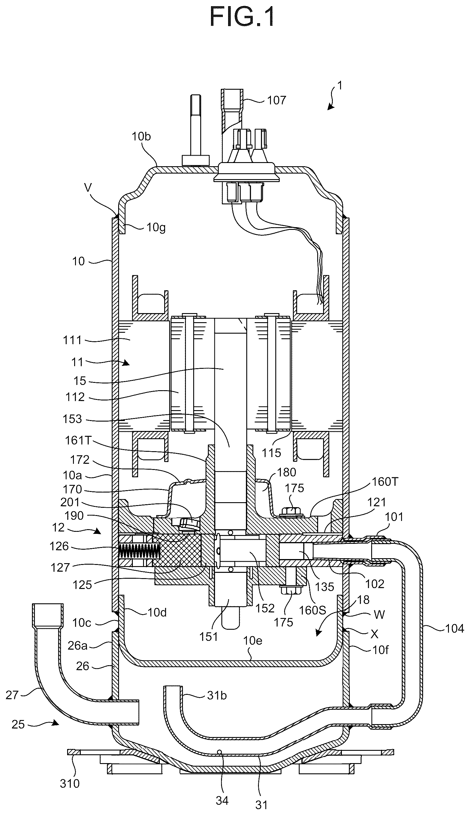 Patent US12492848 Figure 1 – Hermetic type compressor