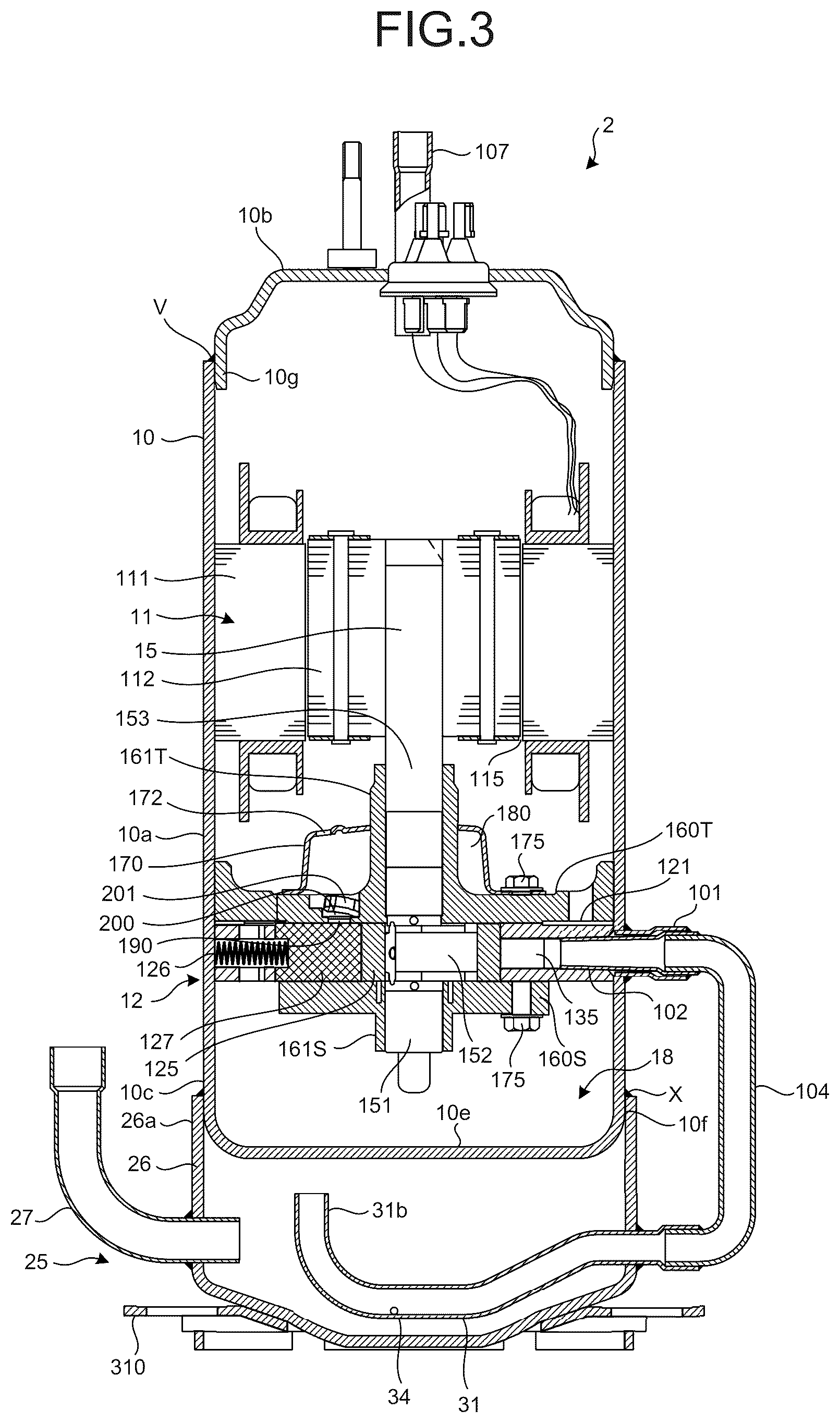 Patent US12492848 Figure 3 – Hermetic type compressor