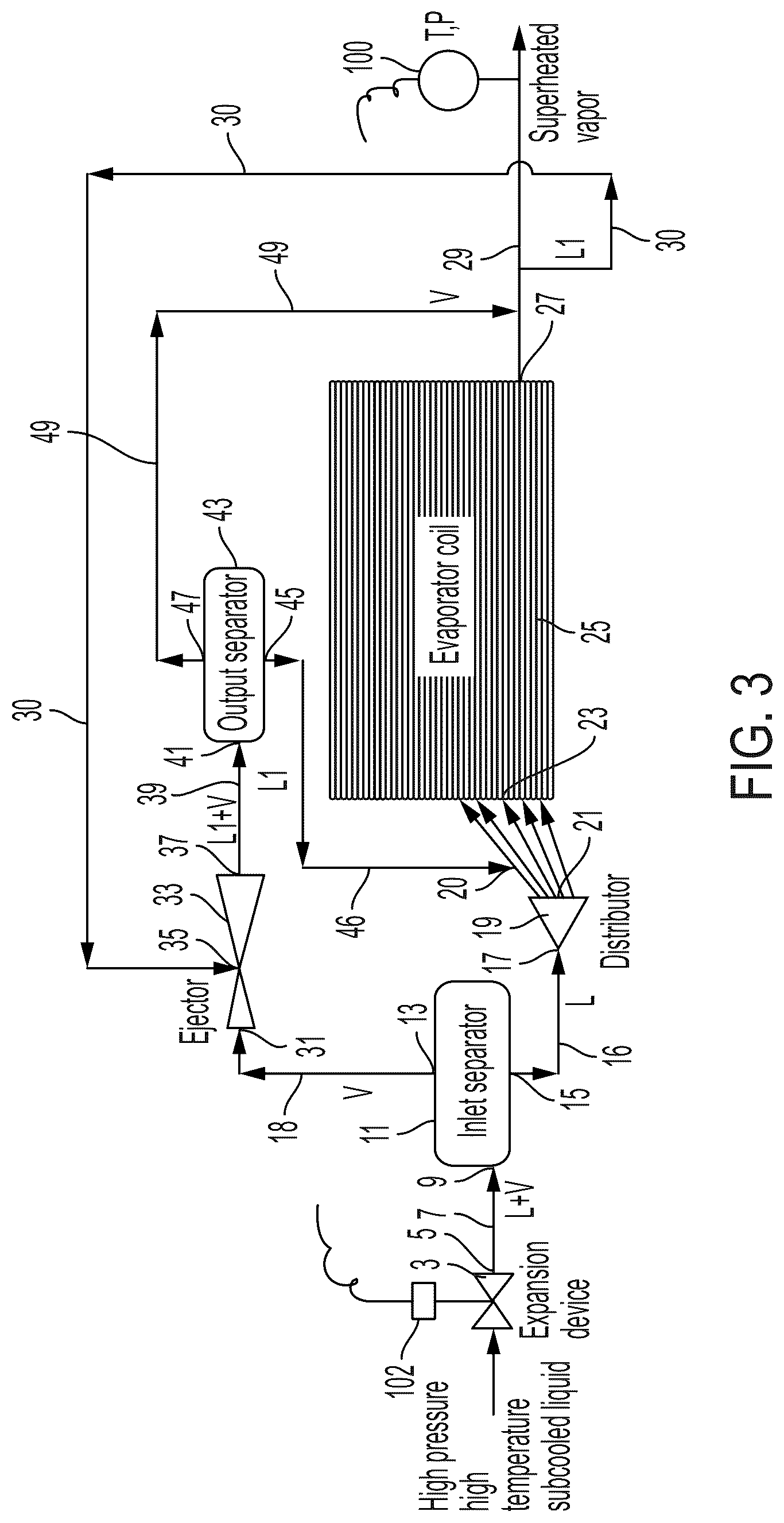 Patent US12492850 Figure 3 – Direct expansion evaporator with vapor ejector capacity boost