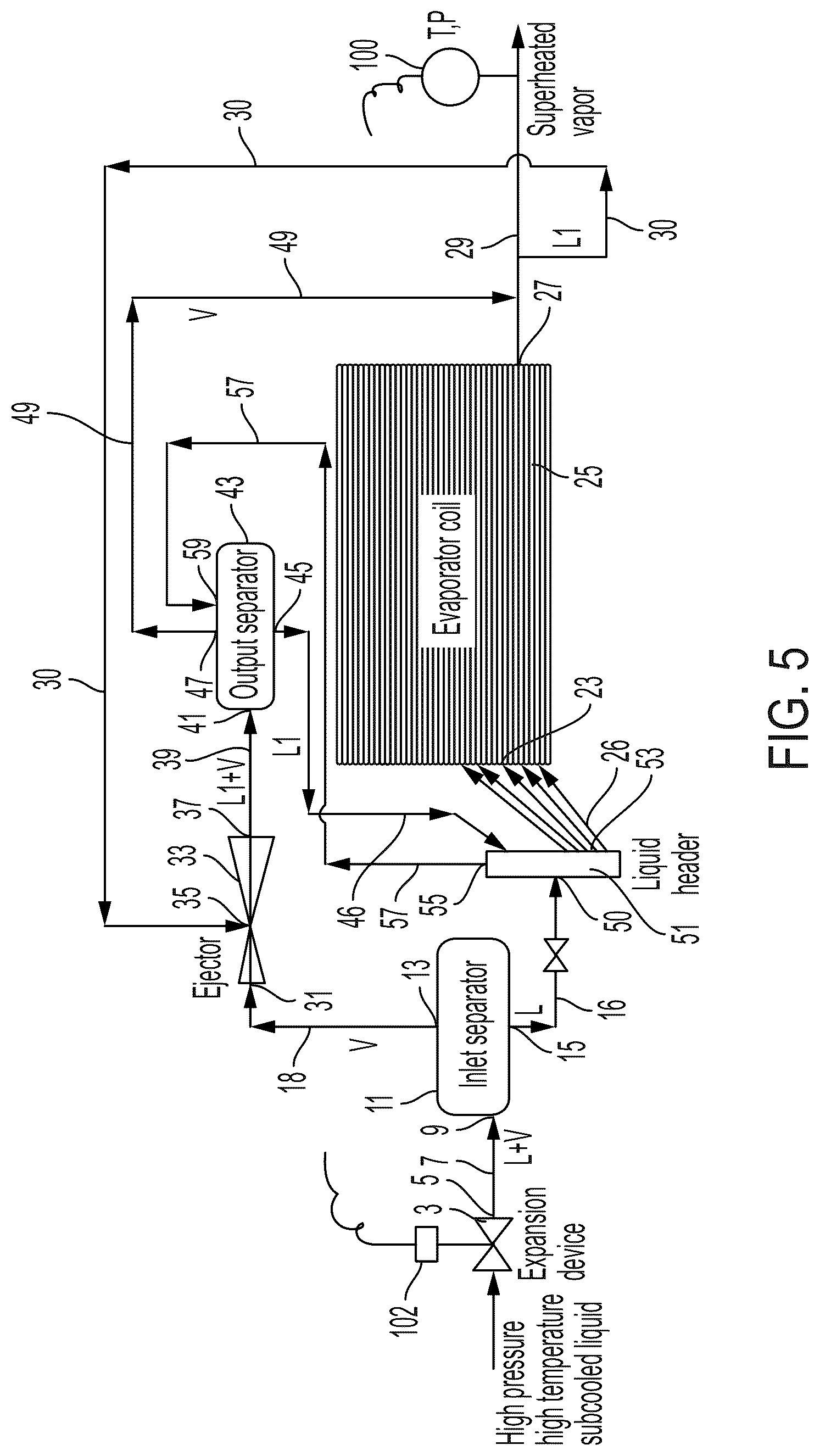 Patent US12492850 Figure 5 – Direct expansion evaporator with vapor ejector capacity boost