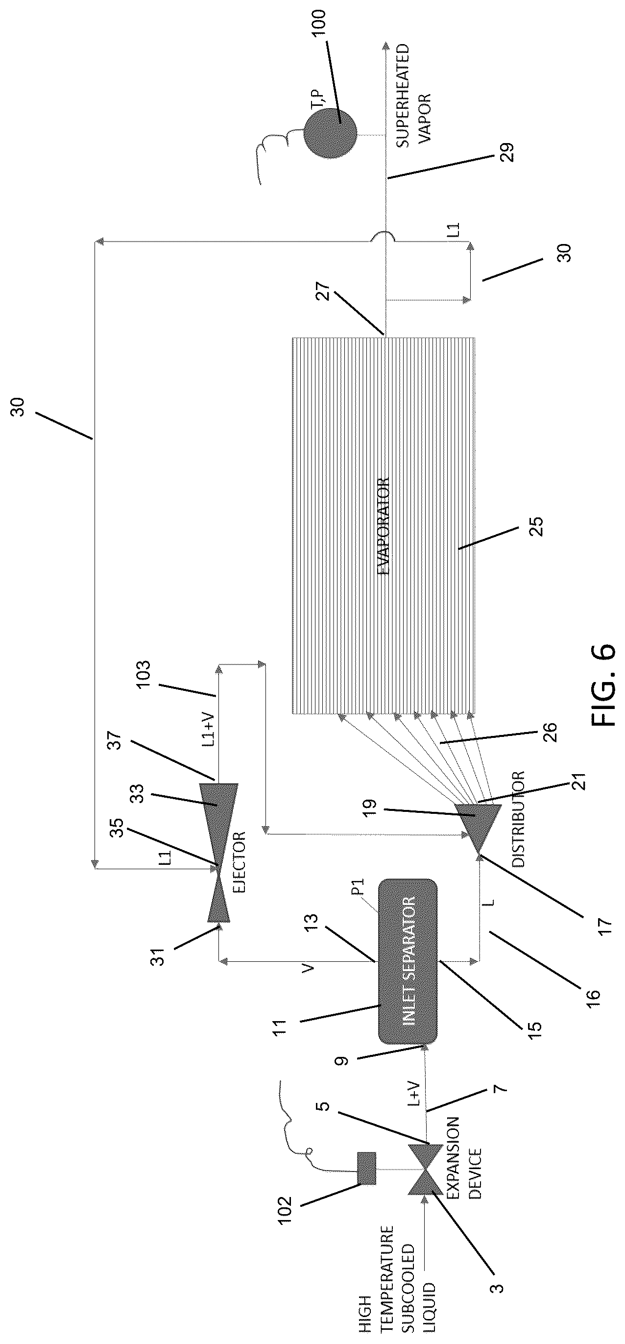 Patent US12492850 Figure 6 – Direct expansion evaporator with vapor ejector capacity boost