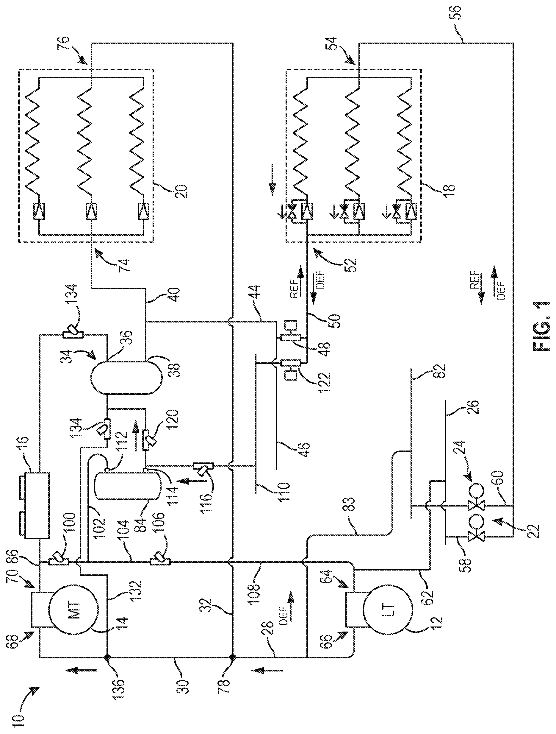 Patent US12492855 Figure 1 – Refrigeration system with warm defrost