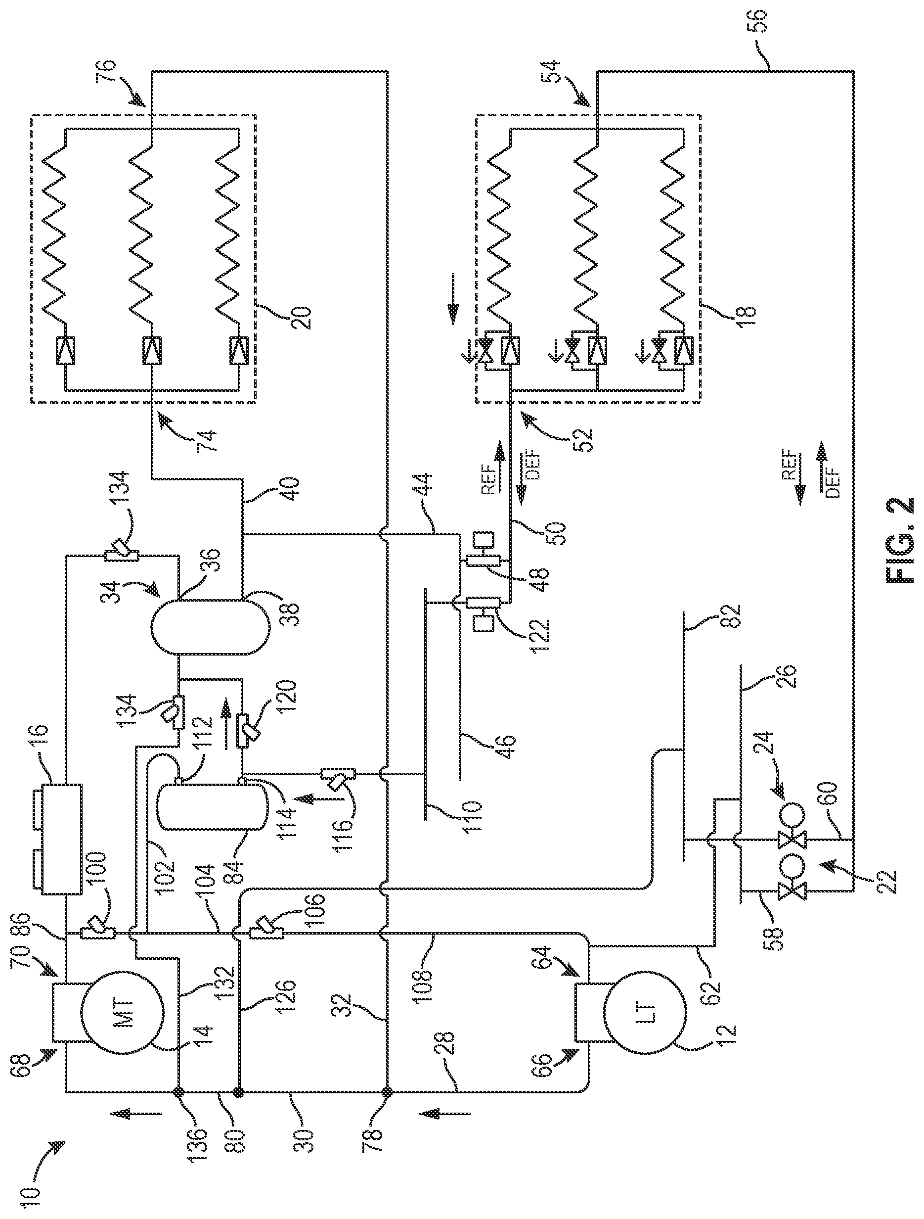 Patent US12492855 Figure 2 – Refrigeration system with warm defrost