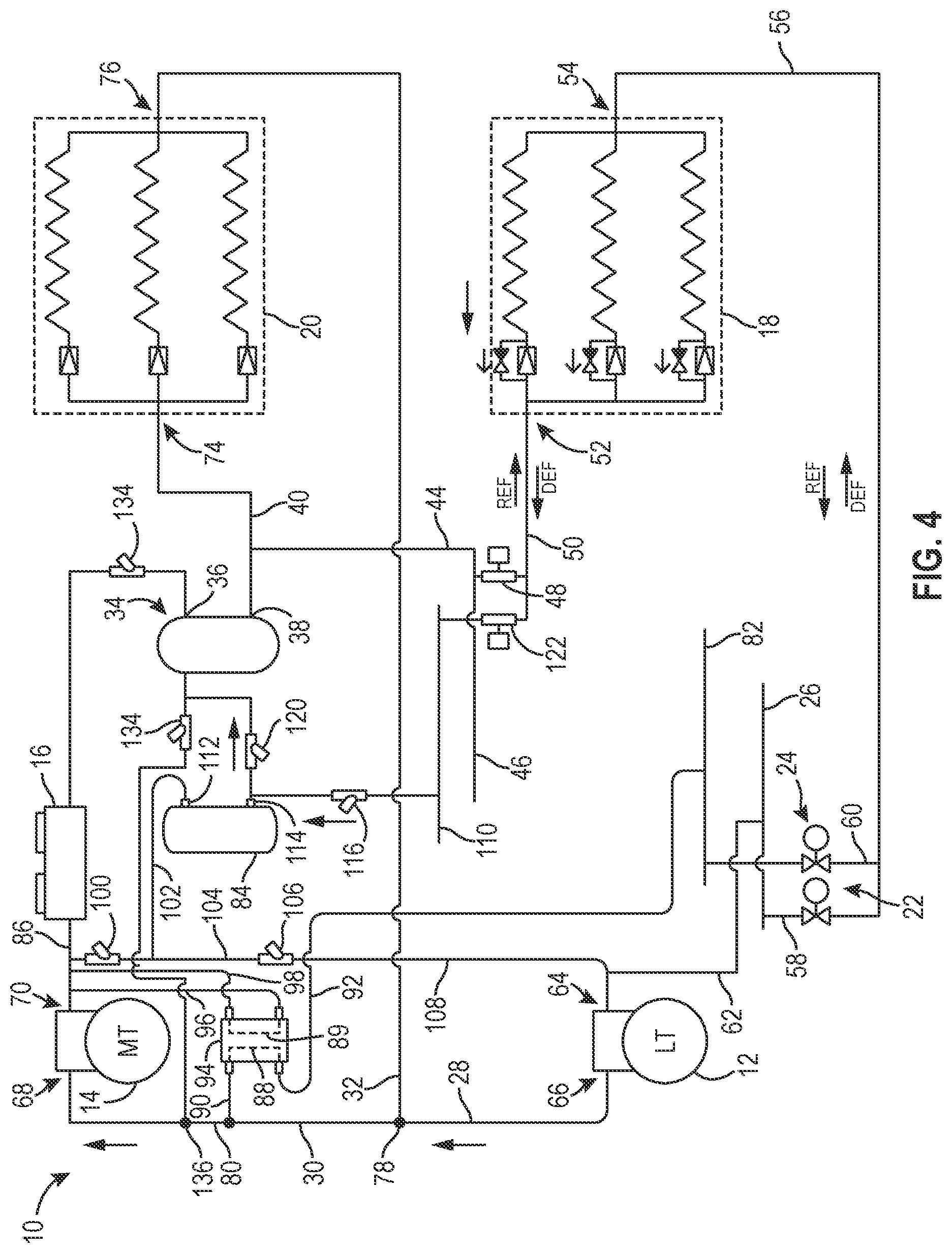 Patent US12492855 Figure 4 – Refrigeration system with warm defrost