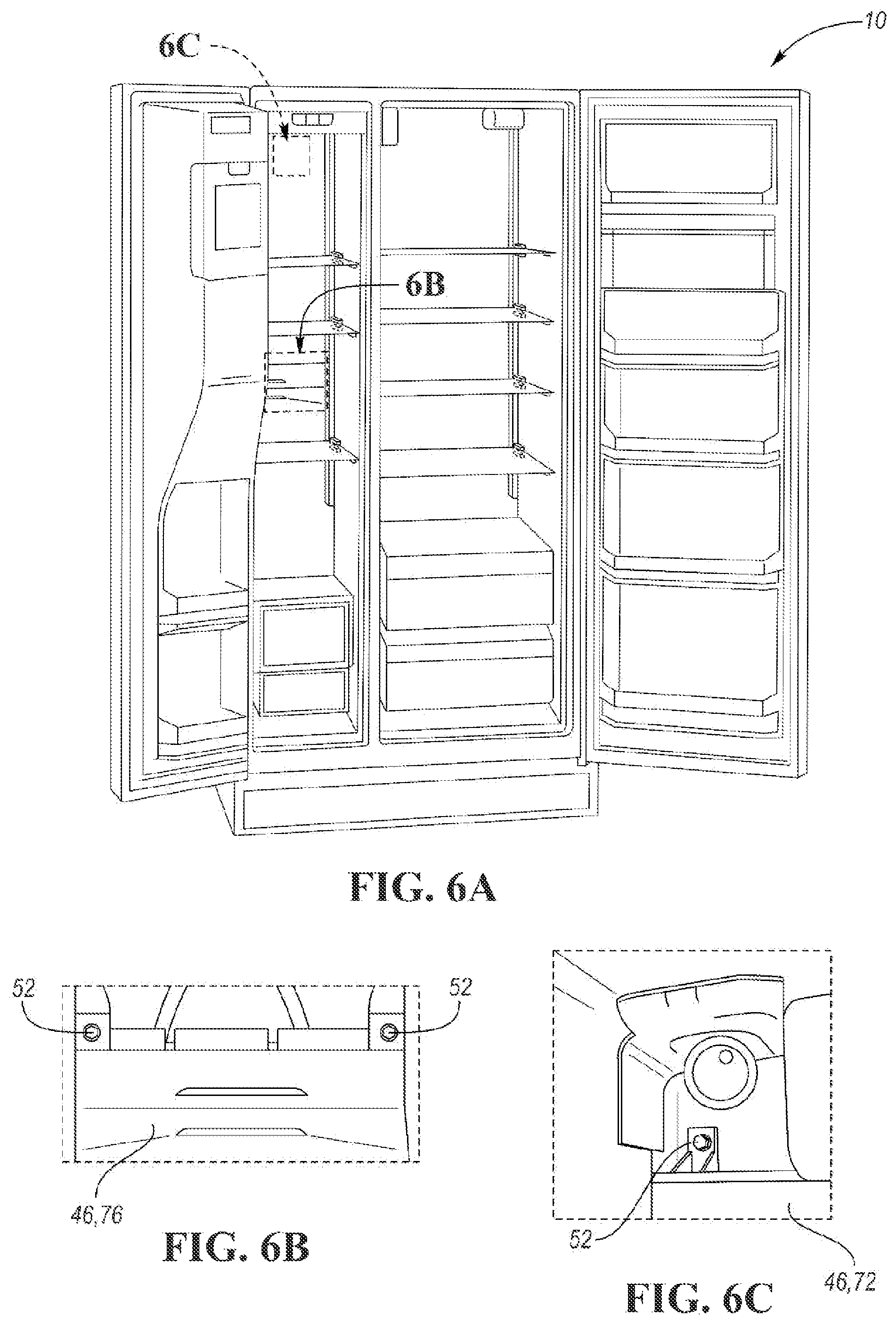 Patent US12492859 Figure 6 – Refrigerator appliance subcomponent mounting system