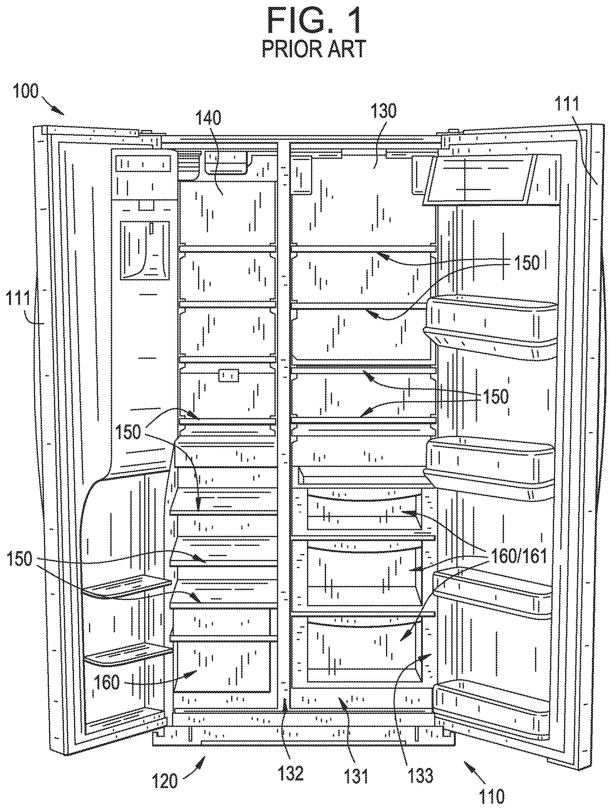 Patent US12492860 — Slidable bin within a refrigerator drawer — Figure 1