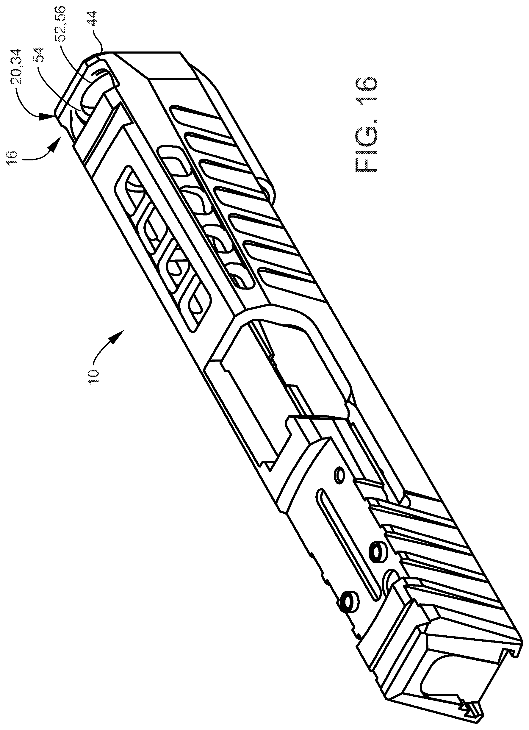Patent US12492878 Figure 13 – Recessed expansion chamber in a gun slide configured for improving recoil mitigation in firearms