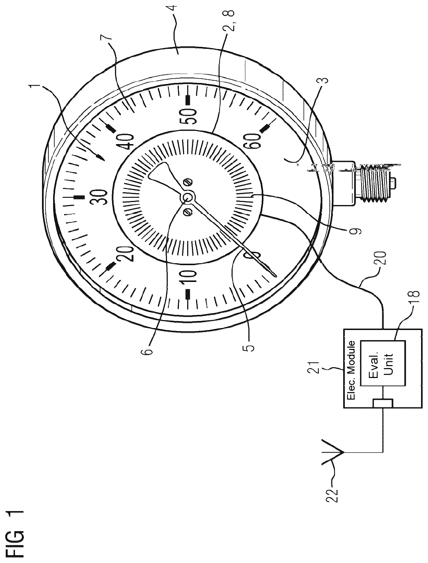 Patent US12492920 Figure 1 – Capacitive reading device for a pointer instrument