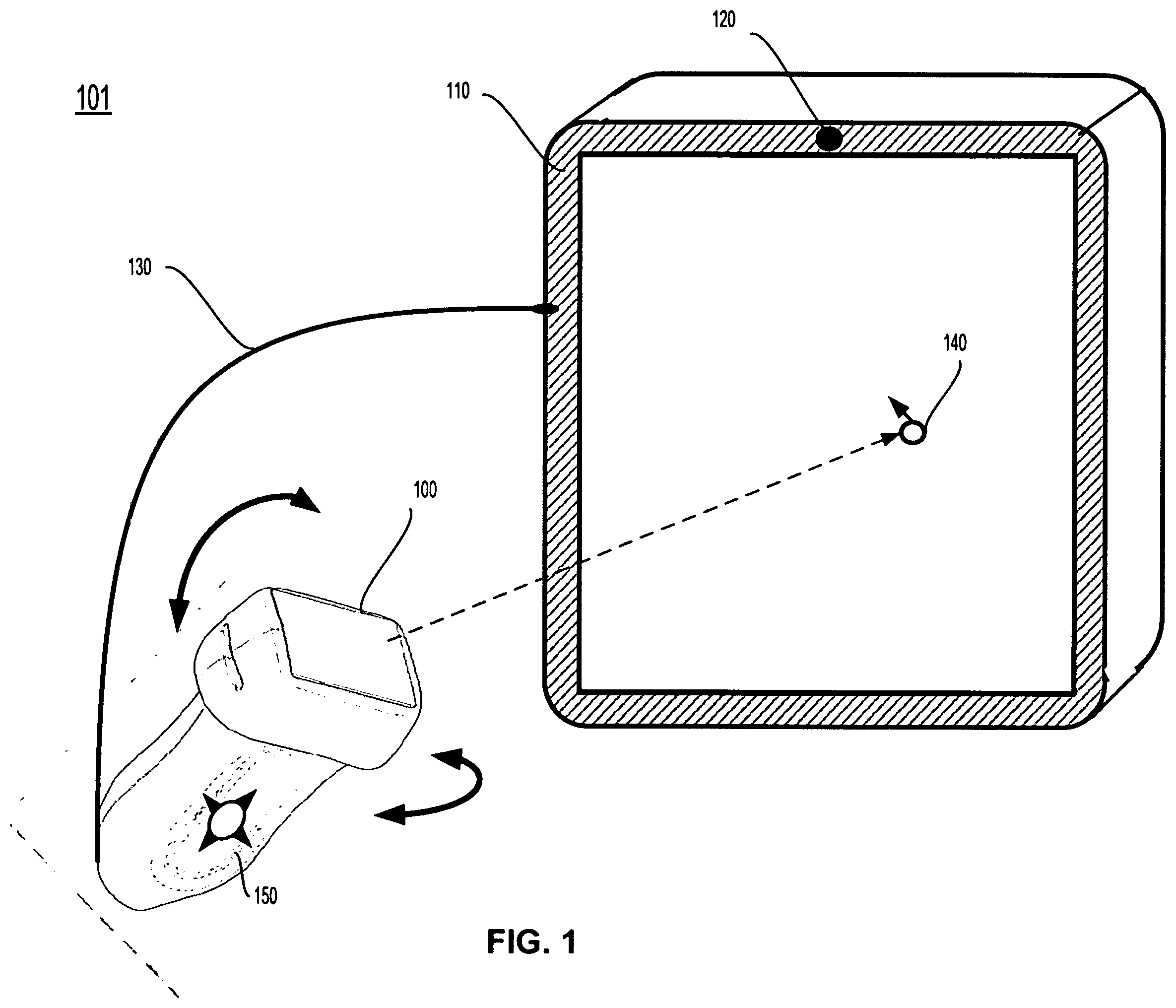 Patent US12492953 Figure 1 – Ultrasound probe with pointer remote control capability