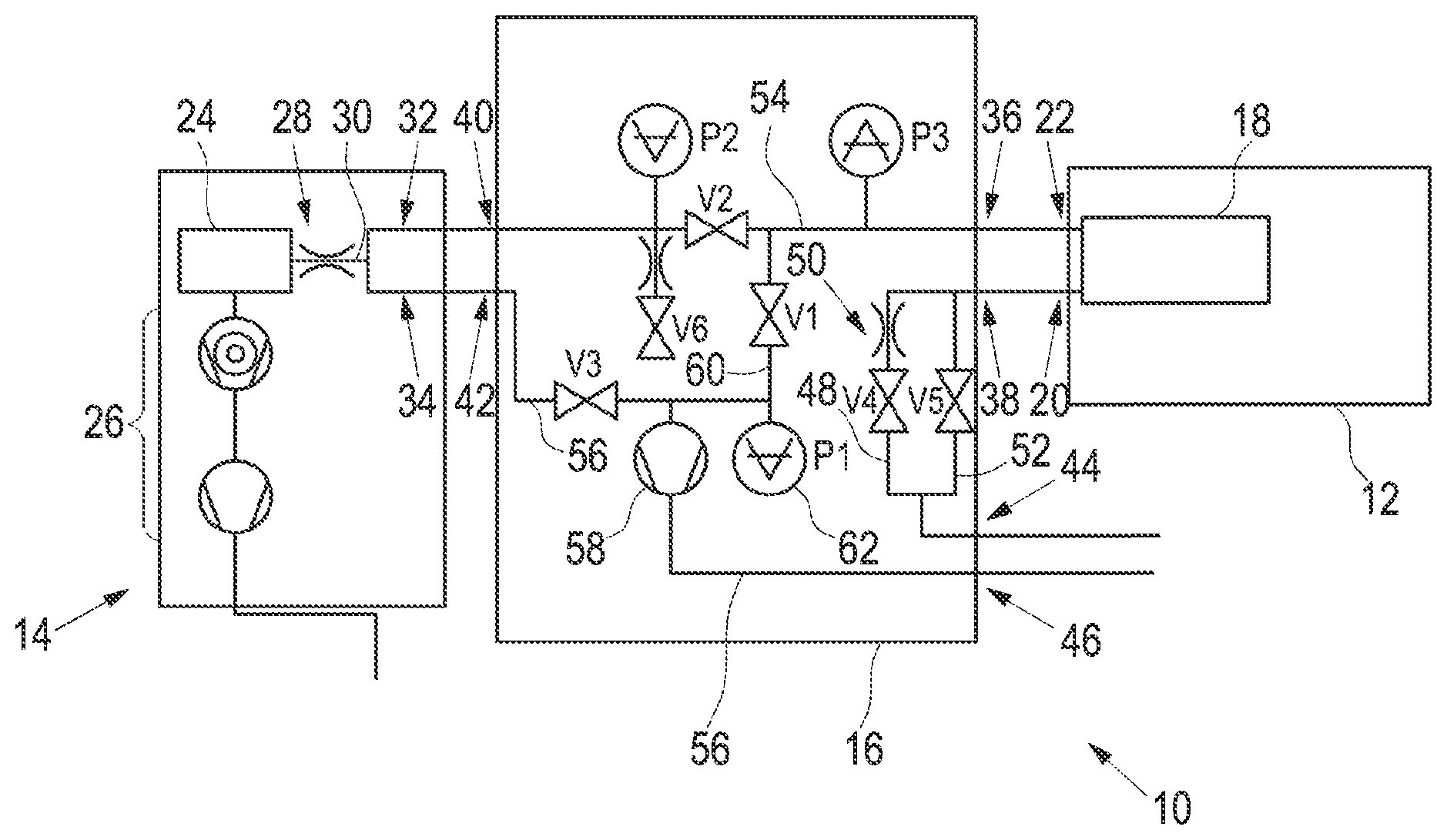 Patent US12492960 Figure 1 – Vacuum leak detection system, gas control unit and method for gas leak detection