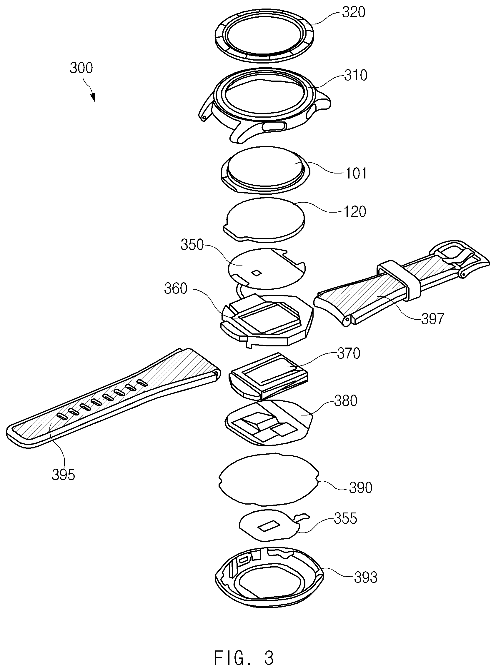 Patent US12496013 Figure 3 – Electronic device having electrode measuring biological signal