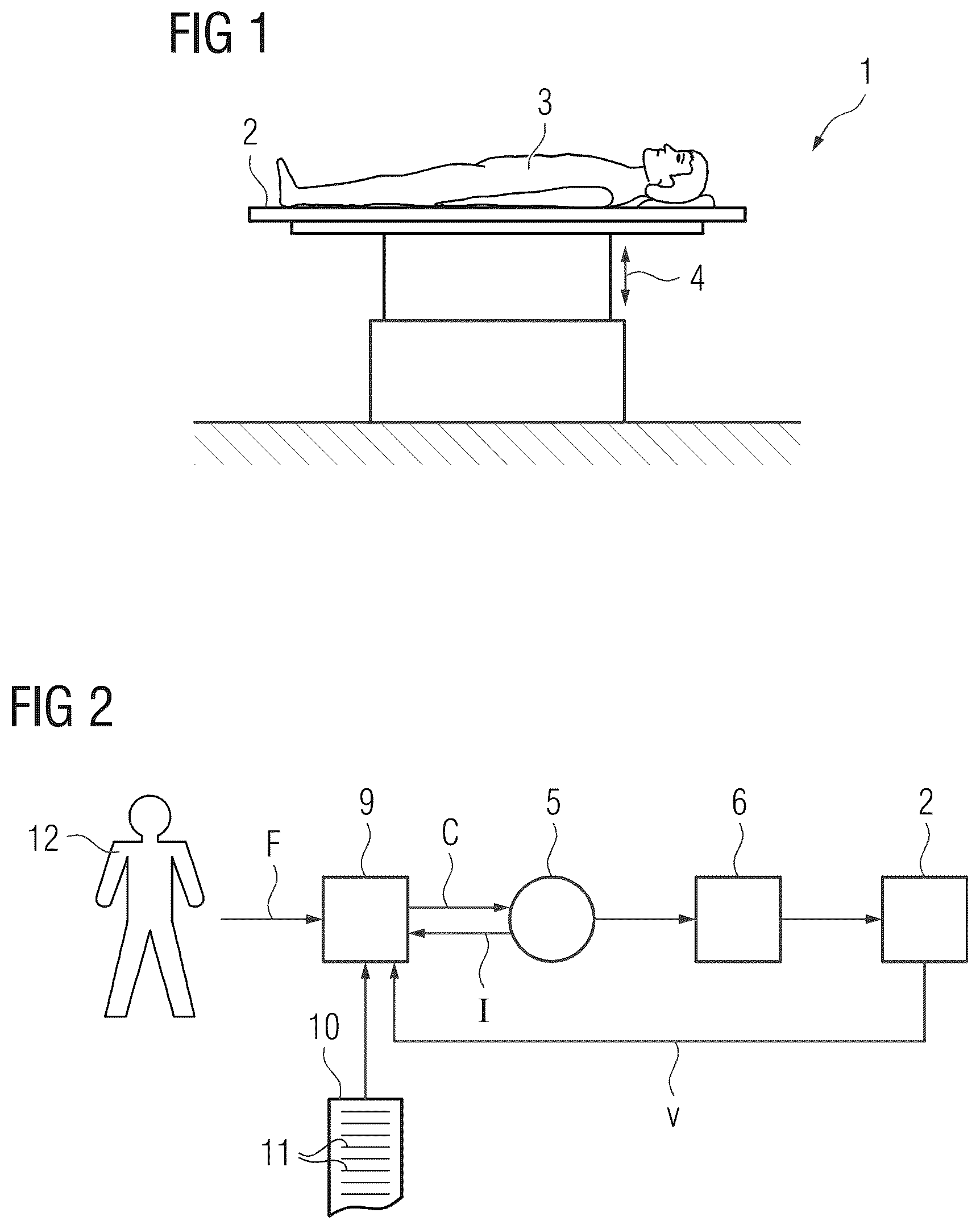 Patent US12496021 Figure 1 – Optimized adjustment of a patient couch in the vertical direction