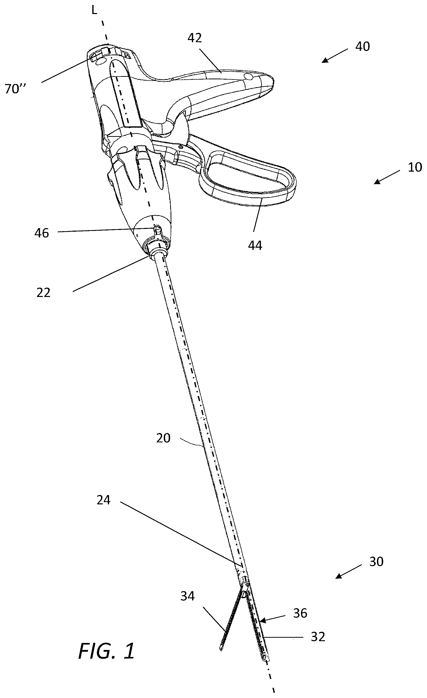 Patent US12496066 Figure 1 – Surgical stapler handle assembly having actuation mechanism with longitudinally rotatable shaft