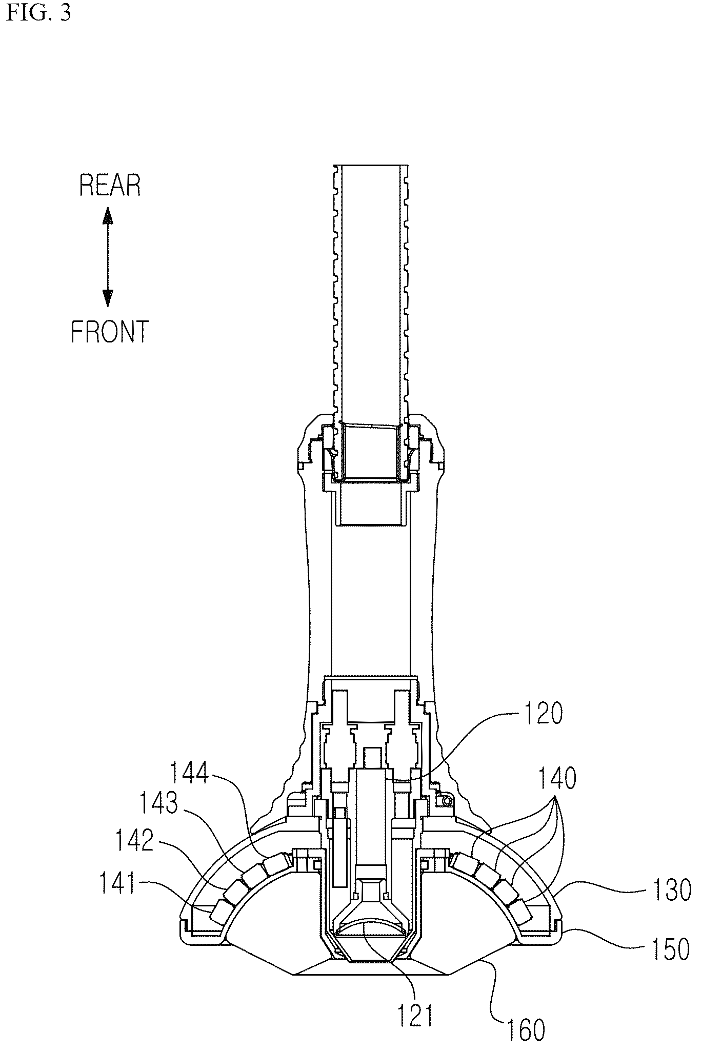 Patent US12496082 Figure 3 – Multi-focal shockwave output handle unit for extracorporeal shockwave therapy device using multi-piezoelectric configuration