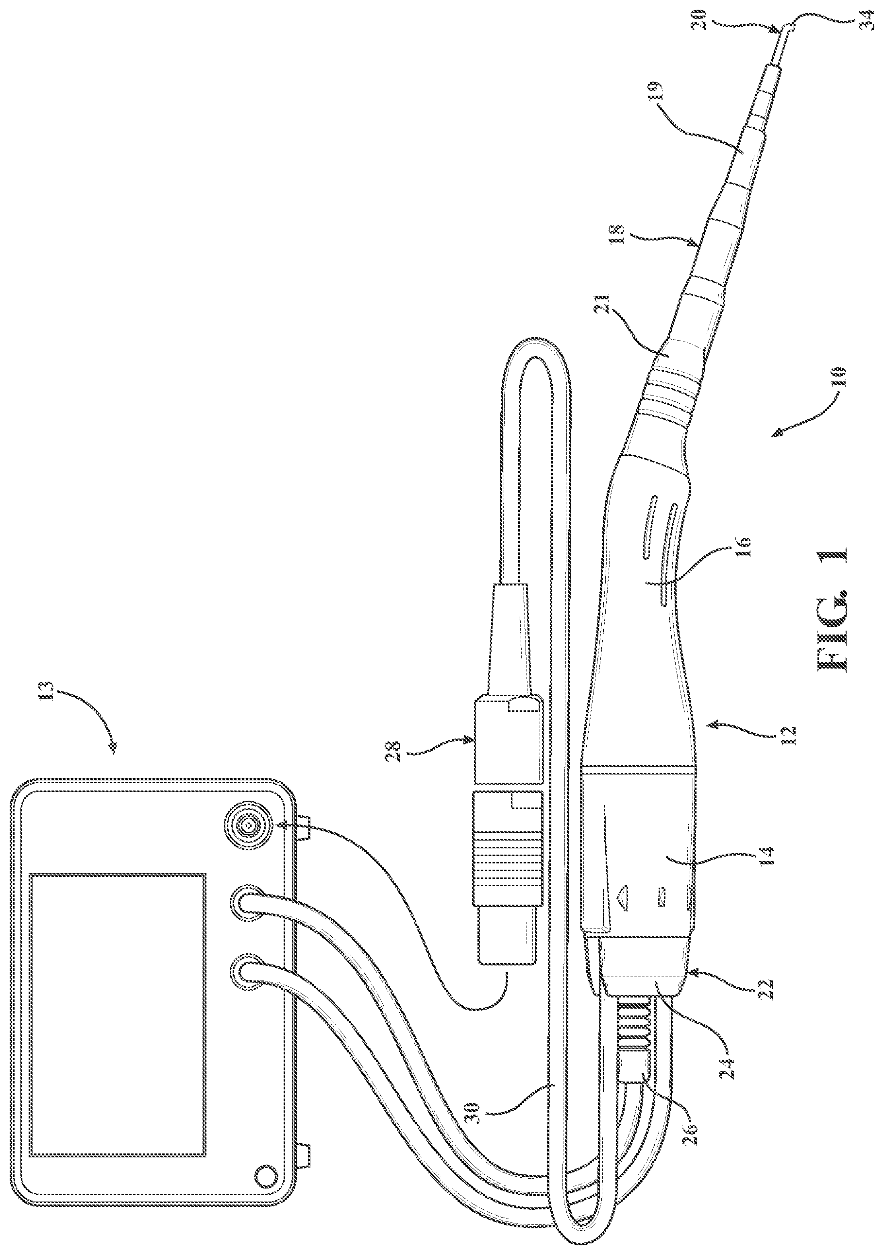 Patent US12496086 Figure 1 – Ultrasonic surgical handpiece assembly