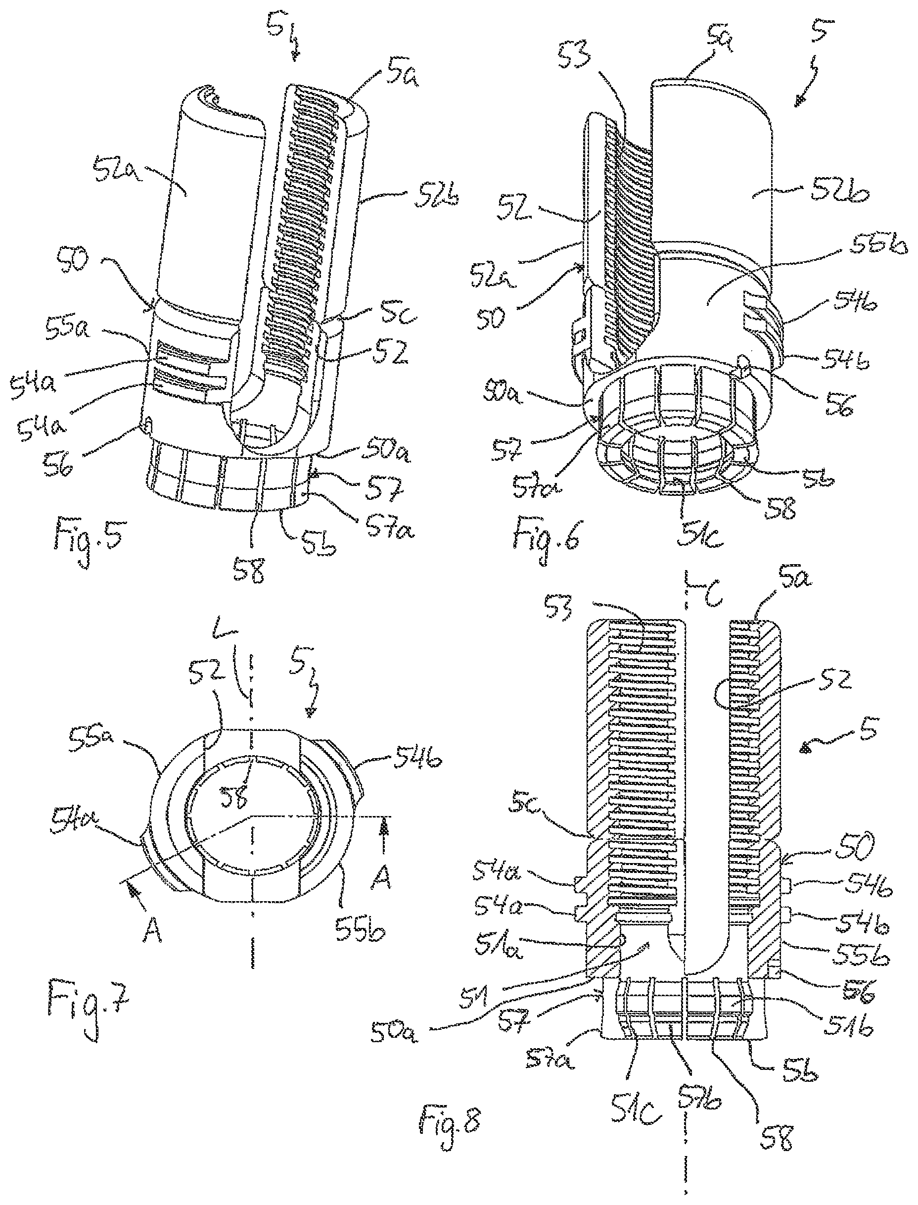Patent US12496099 Figure 4 – Polyaxial bone anchoring device and system including an instrument and a polyaxial bone anchoring device
