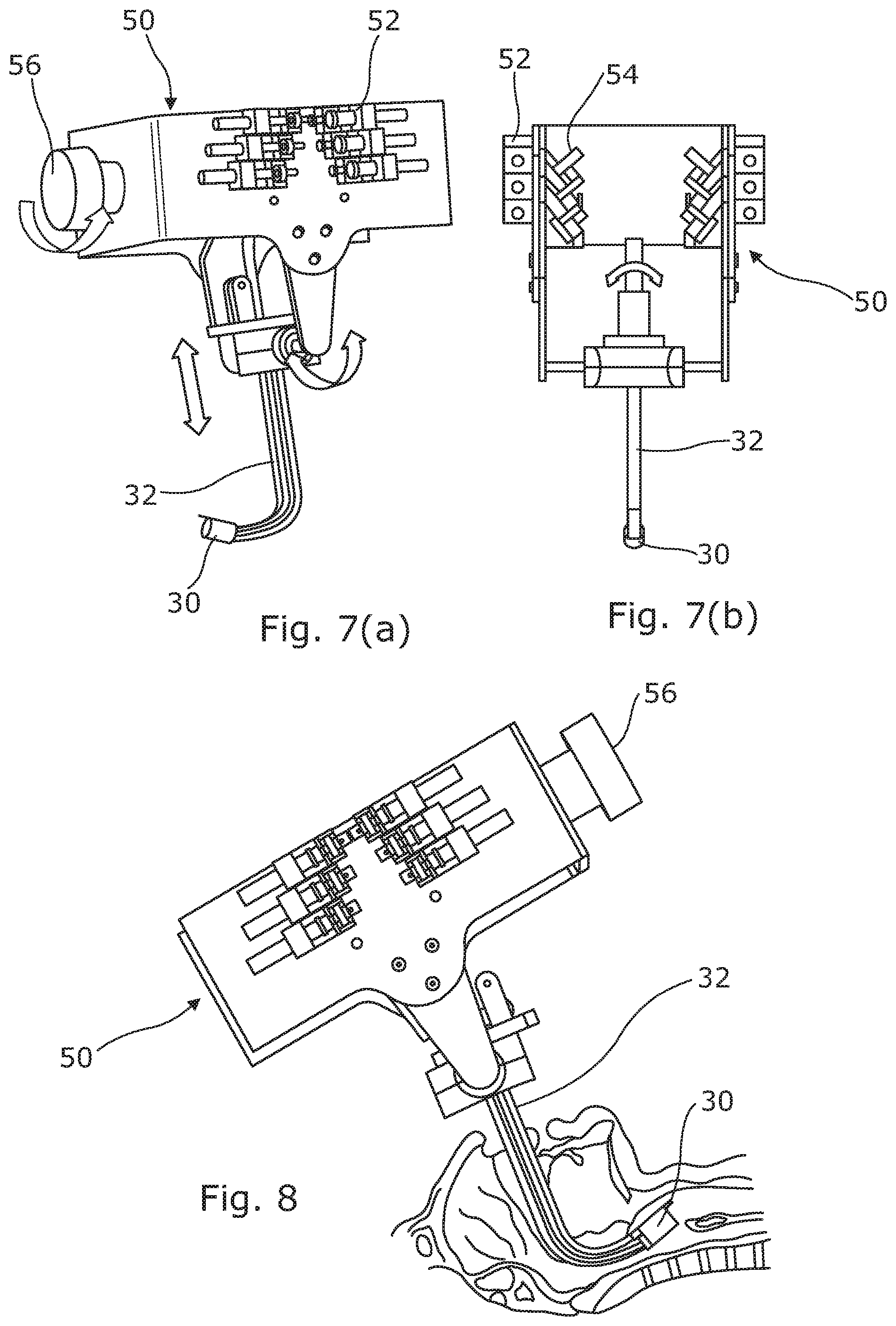 Patent US12496131 Figure 4 – Trans-oral surgery device comprising a blade with a distal scaffold and a support adjustable through tendons
