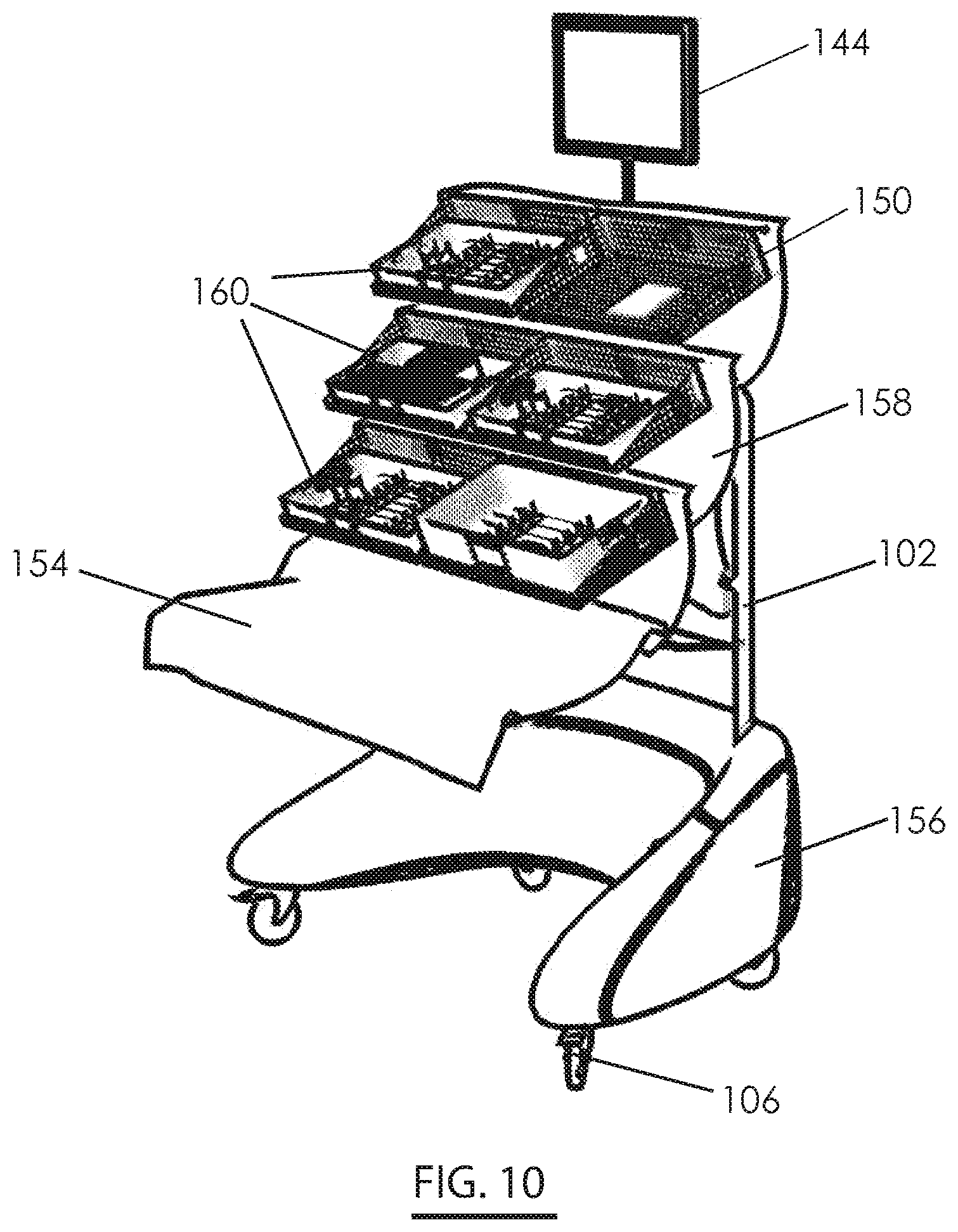 Patent US12496159 Figure 13 – Cantilever organizational rack system for supporting surgical instrumentation